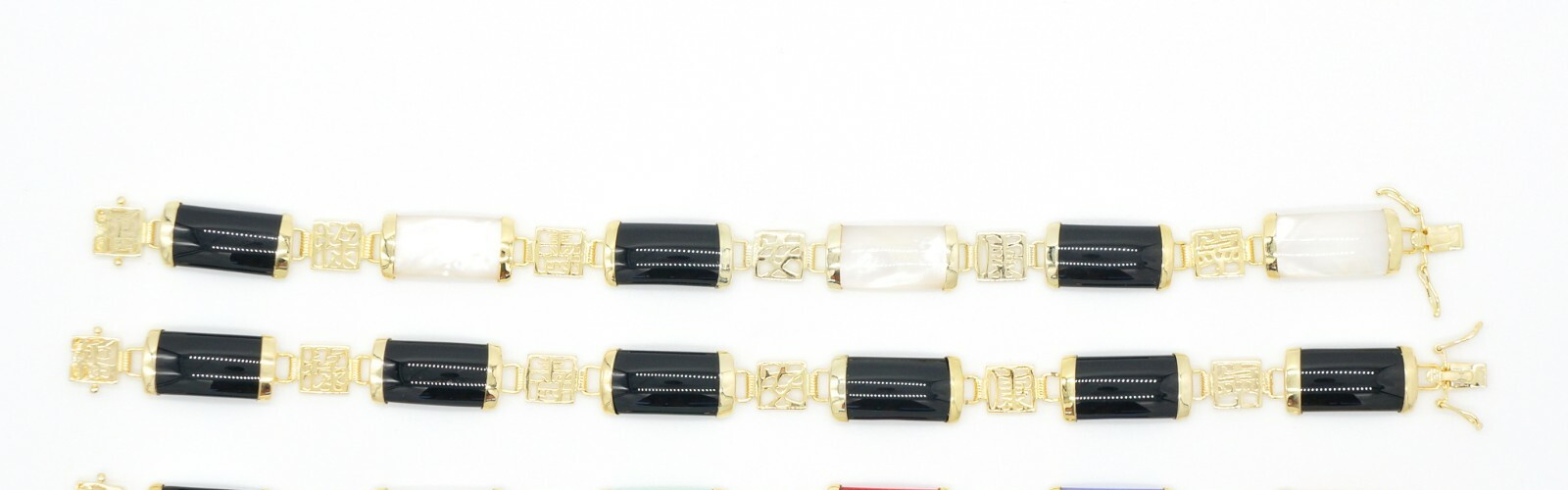Natural Jade 925 Sterling Silver Yellow-Gold Plated Fortune Clasp Link Bracelet