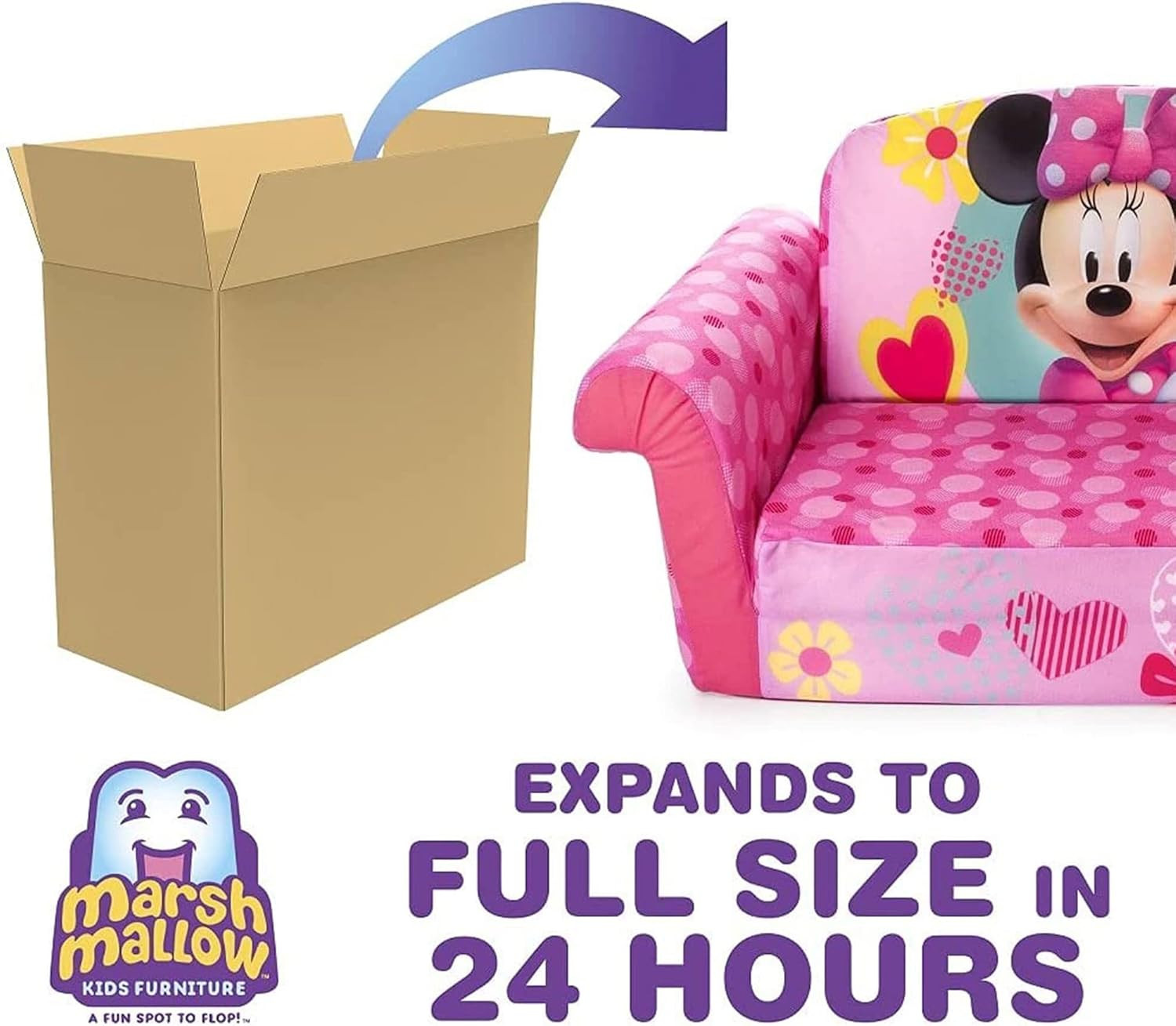, Children'S 2 in 1 Flip Open Foam Sofa, Minnie Mouse, by Spin Master