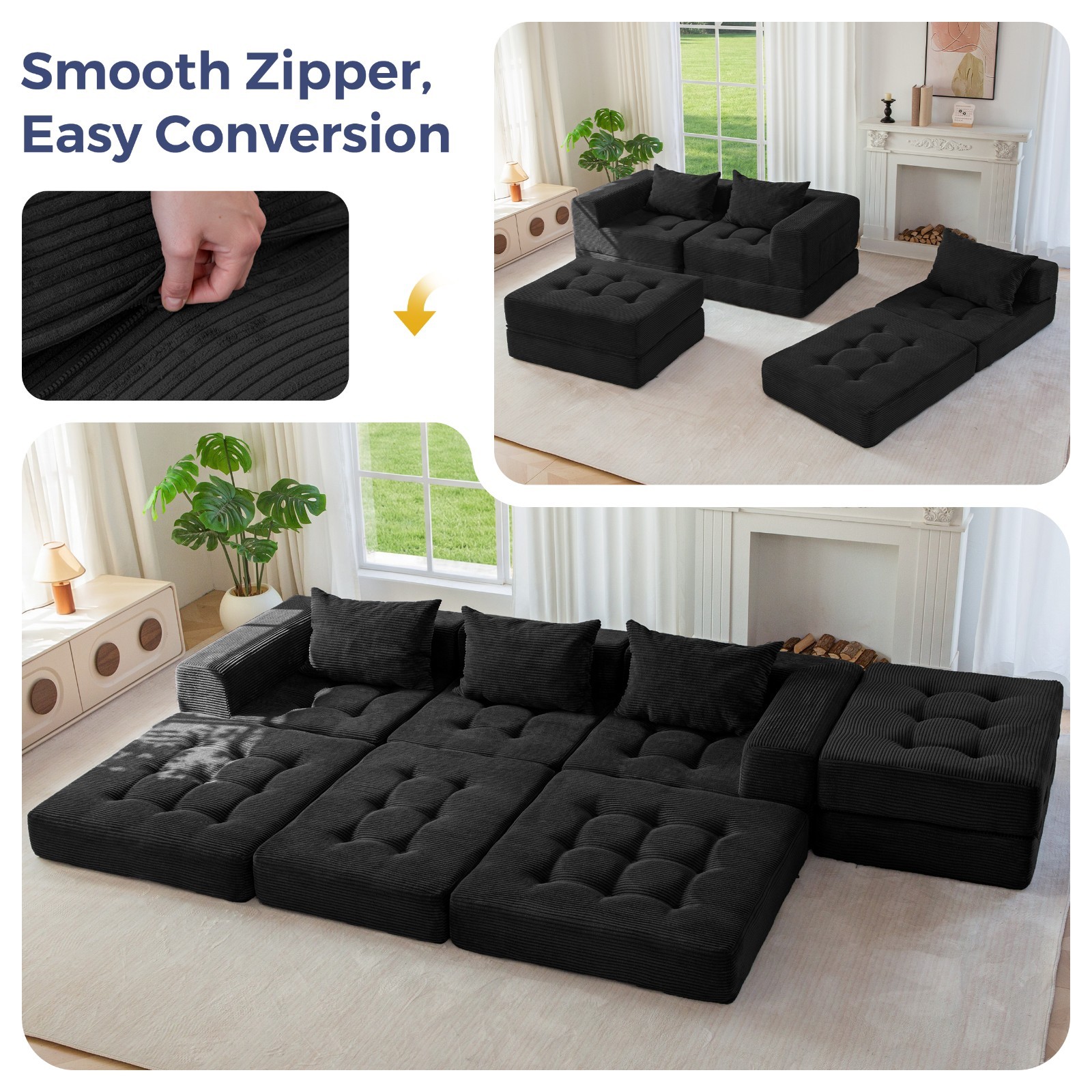 MAXYOYO Modular Sectional Sofa Couch,Convertible Floor Sofa Lounger with Pillows