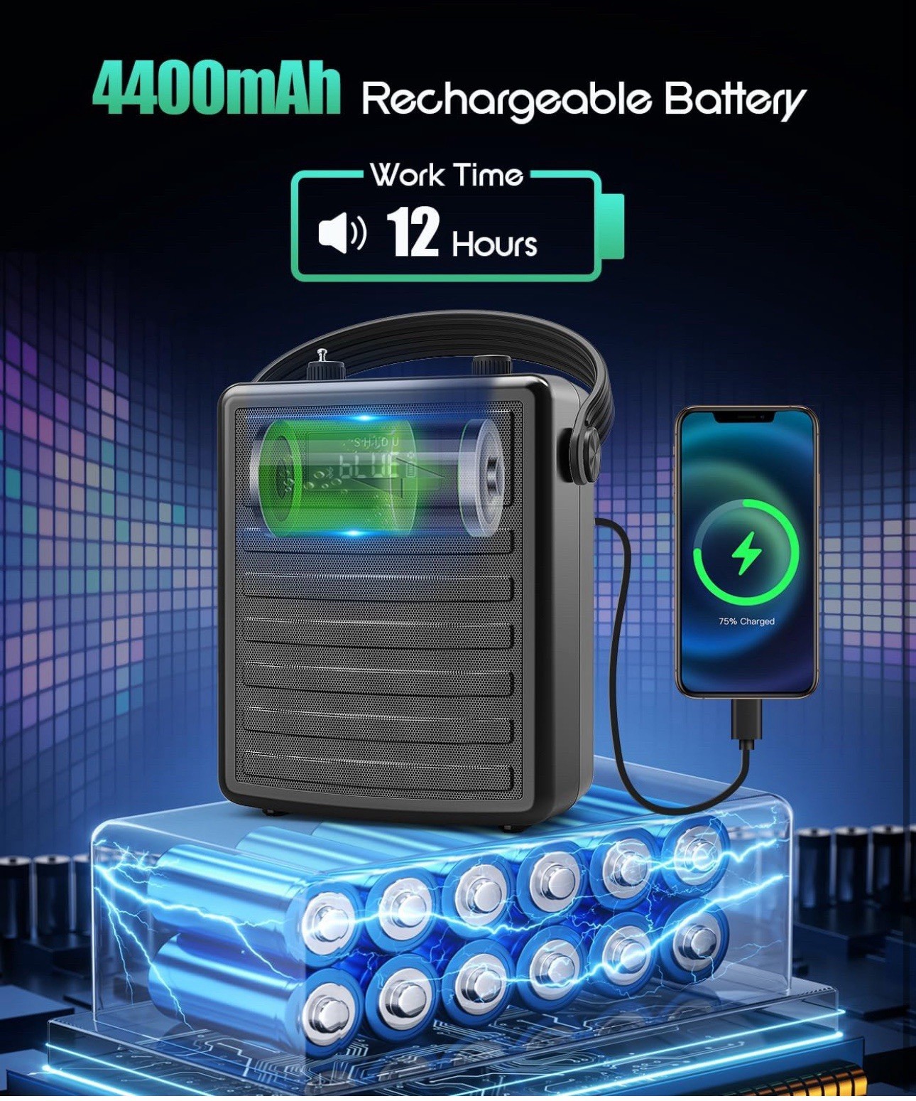 Voice Amplifier with Wireless UHF Microphone, Professional Portable Bluetooth