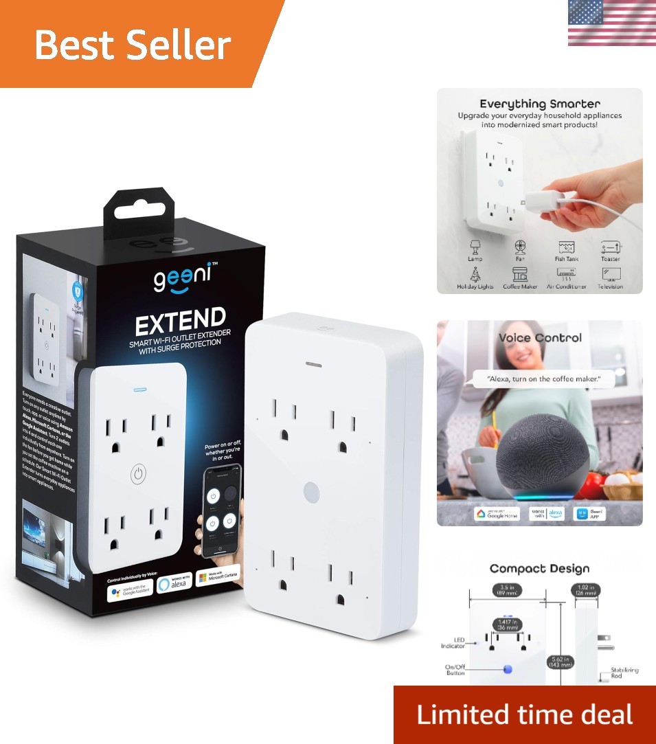 Surge Protective Smart Outlet Extender - 4 Plugs for Alexa & Google Home, White