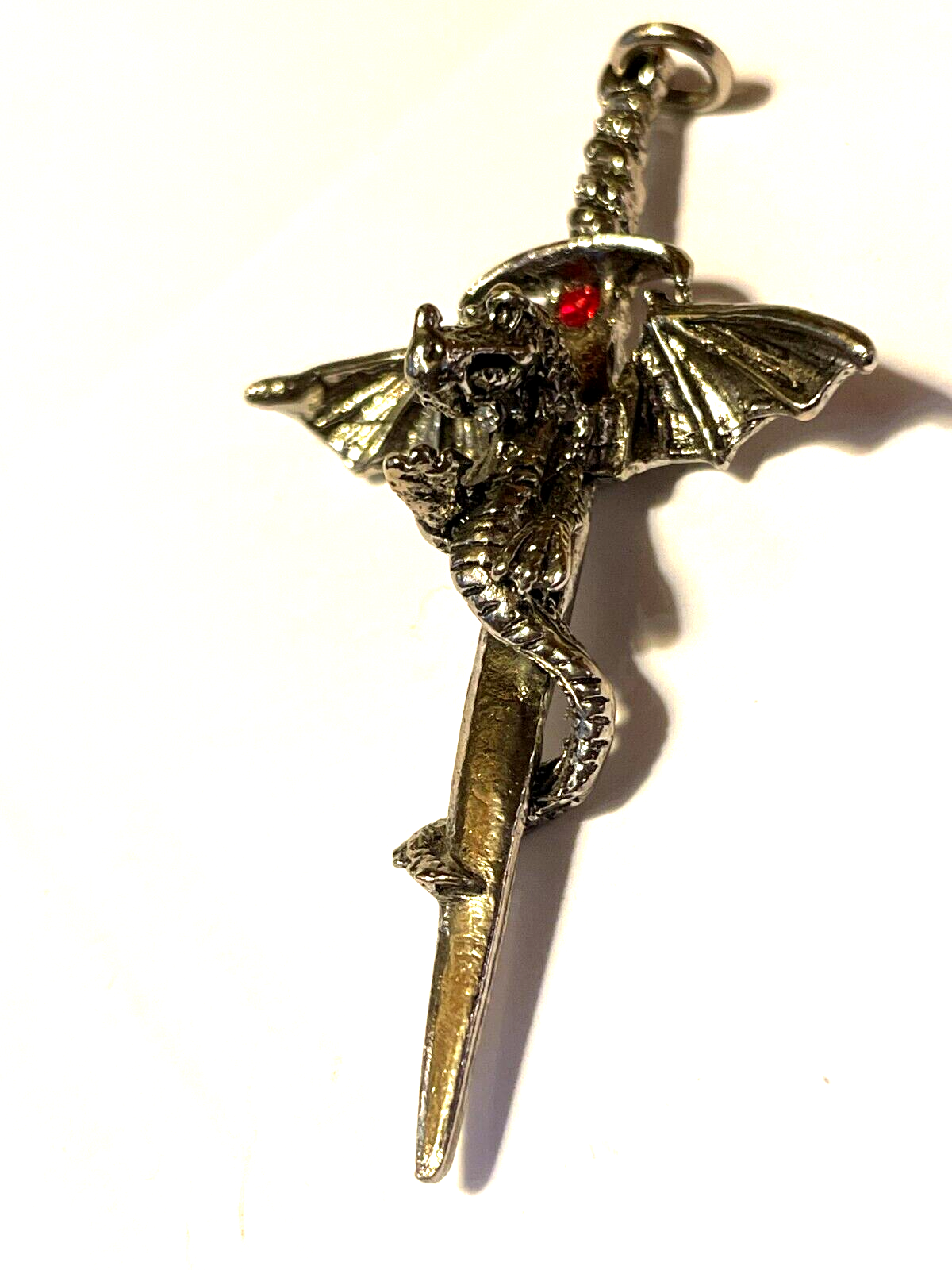 Pendant - Flying Dragon on Dagger with red stone