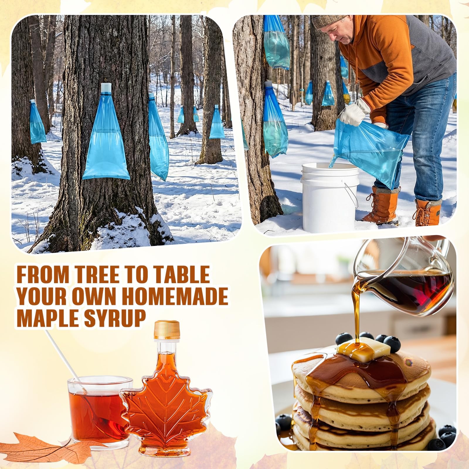 PullCrease 6 Maple Syrup Tapping Kit PVC Maple Sap Sack Holder, 3 Gallon Coll...