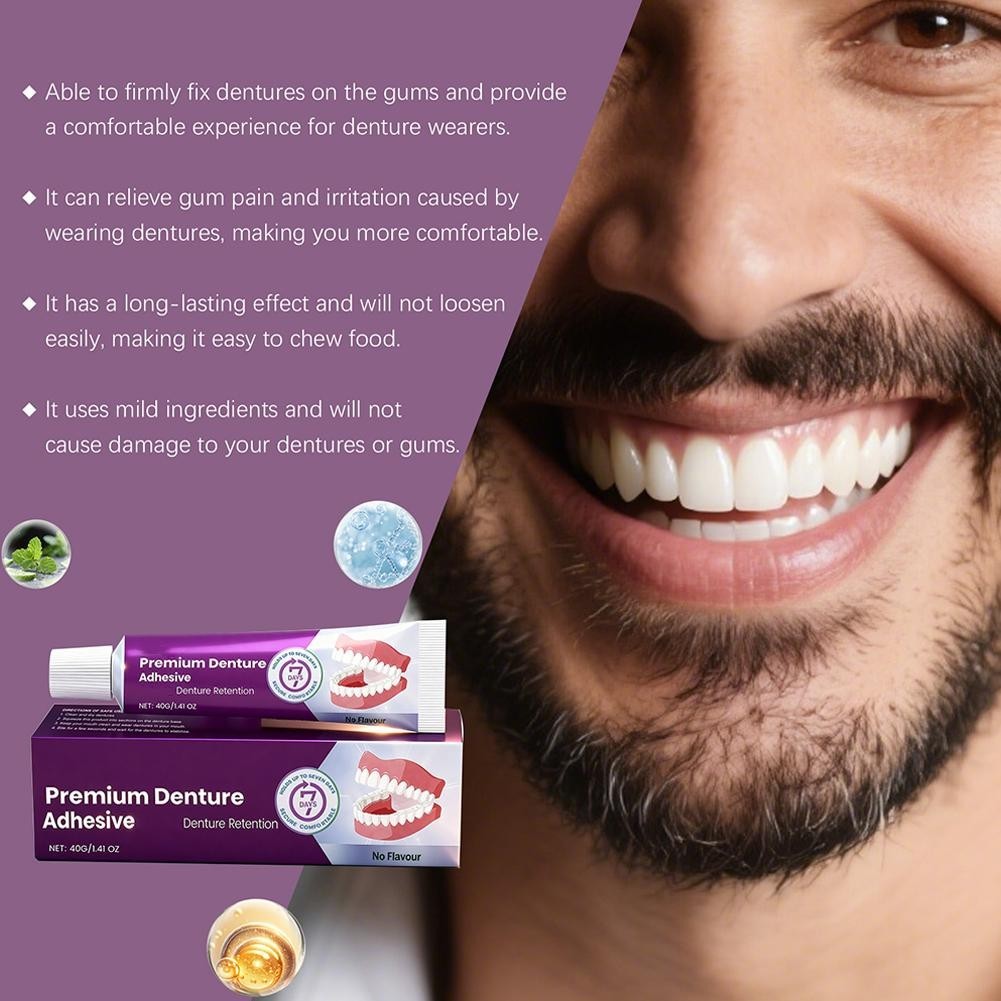 Denture Adhesive Cream Long Lasting Strong Hold Secure Denture Fixative
