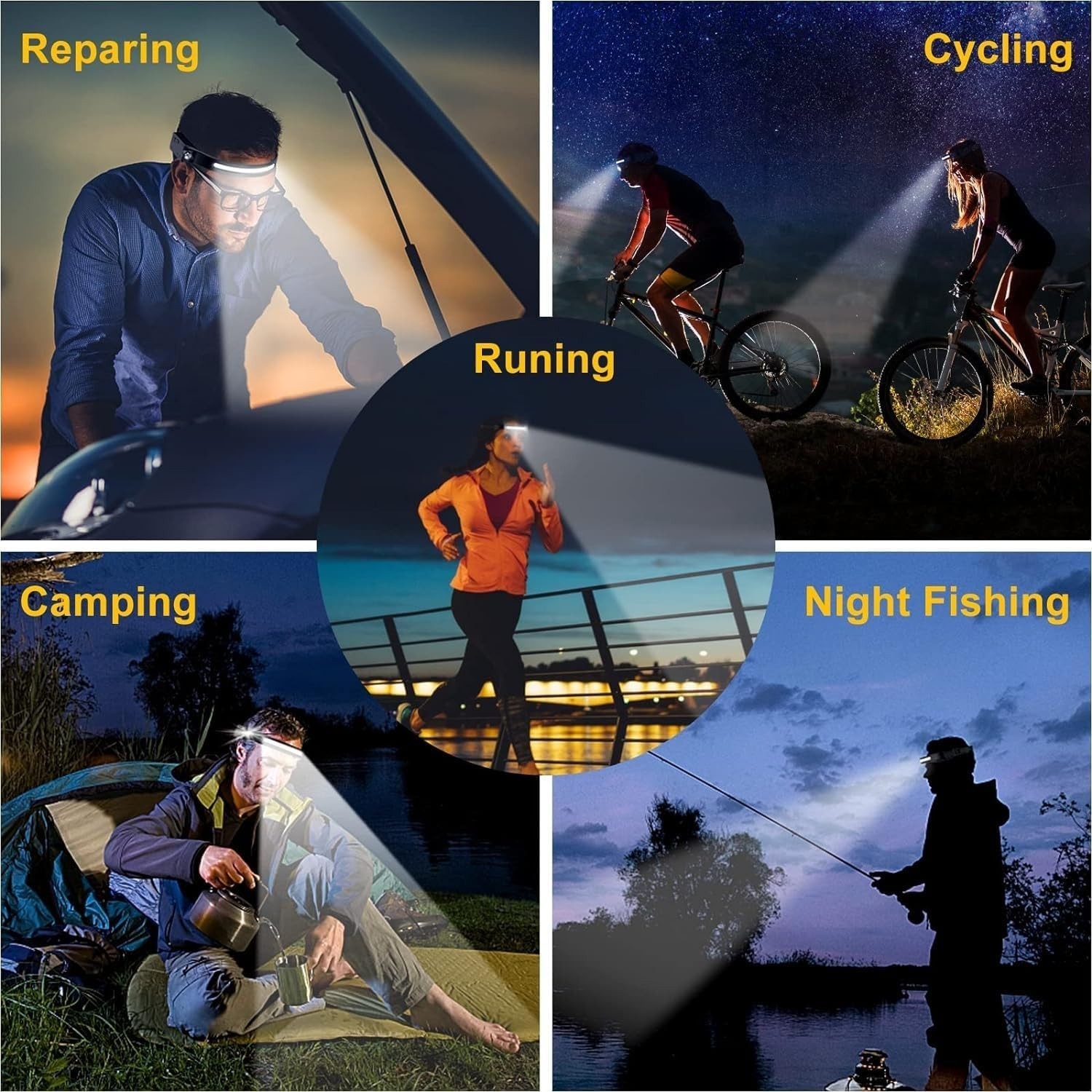 (2x) LED Headlamp,Sensor Outdoor Headlight,All Perspectives Induction 230°