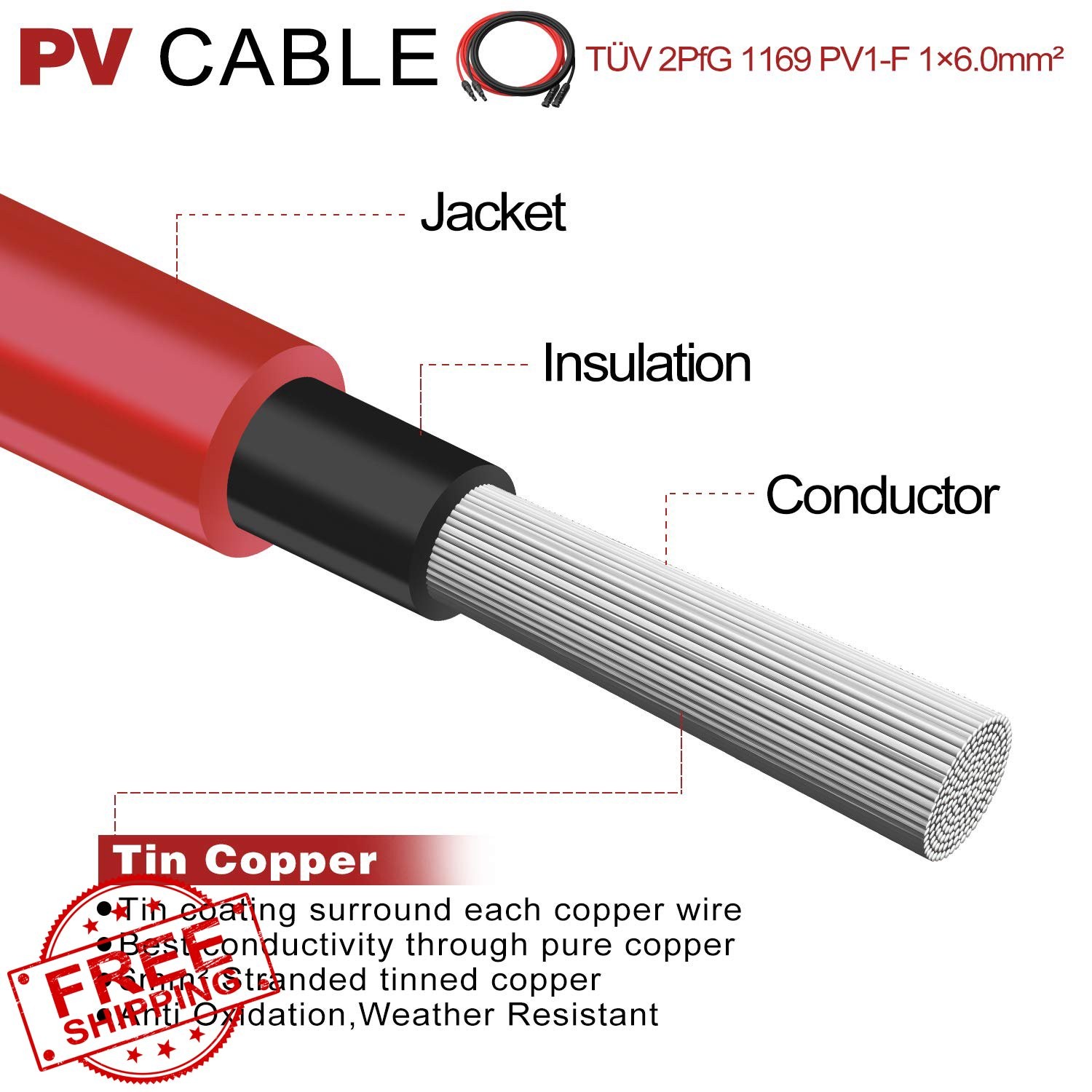 BeideLt 30Ft 10AWG Solar Extension Cable