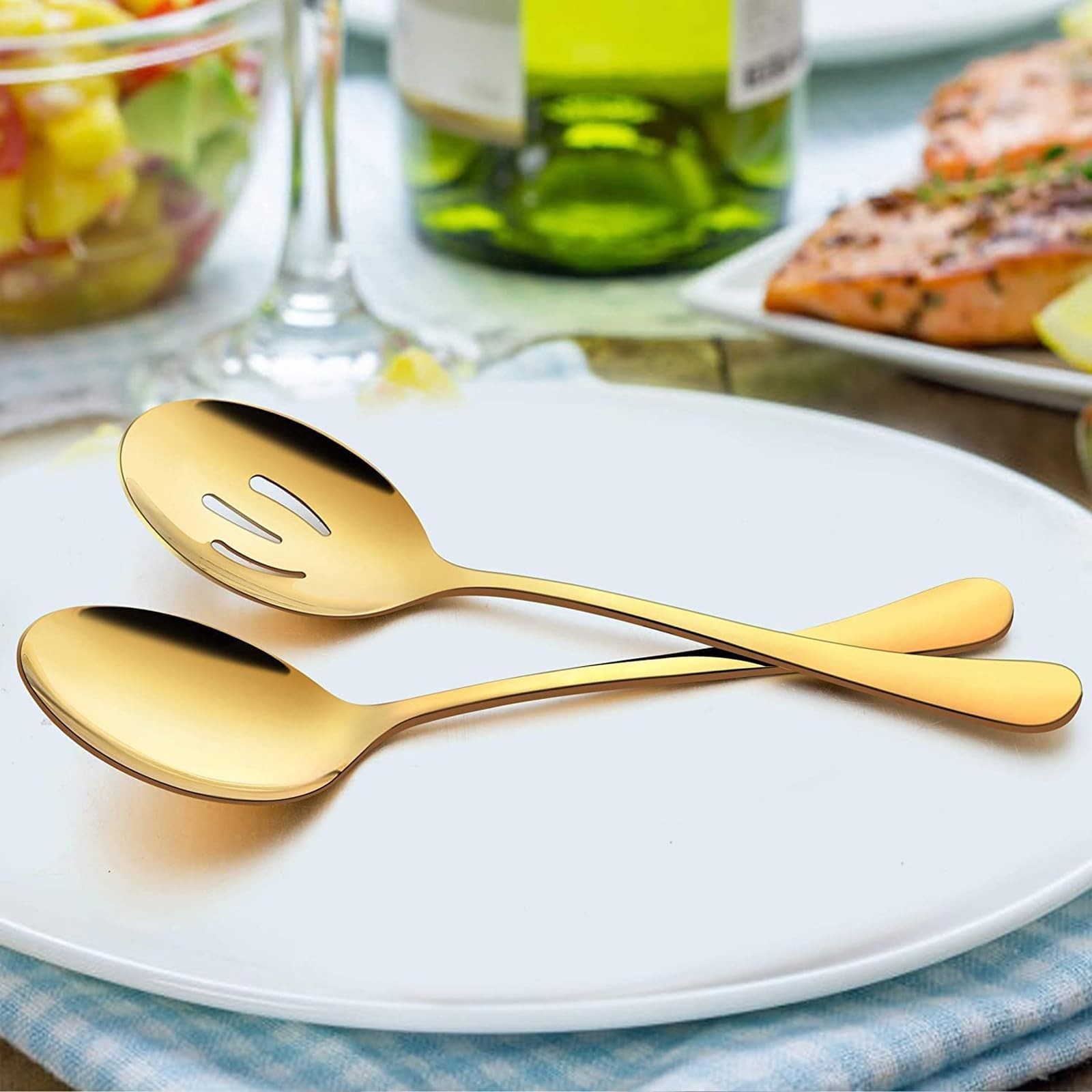 4 Pieces Serving Spoons Set, Includes 2 Serving Spoon and 2 Slotted Spoon, 8....