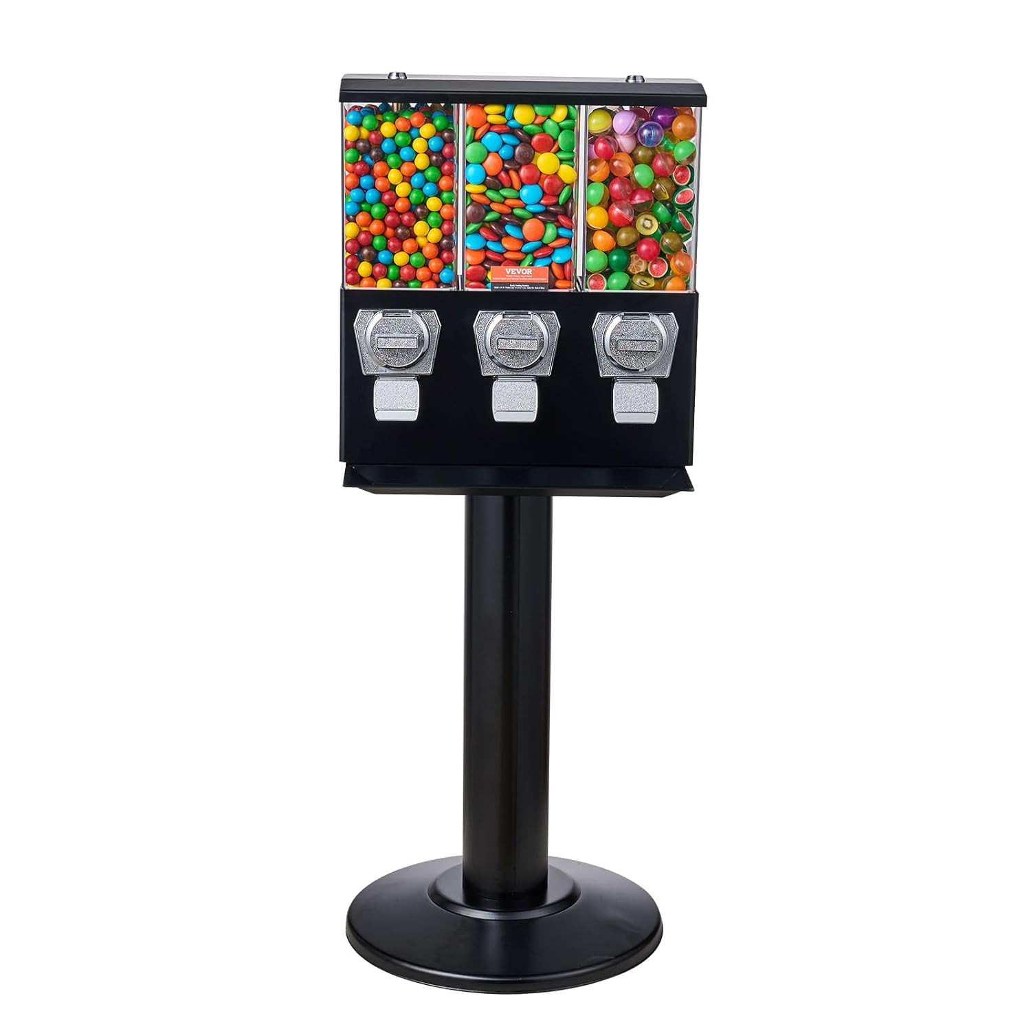 Commercial Vending Machine, Triple Compartment Candy Dispenser with Iron Stand,