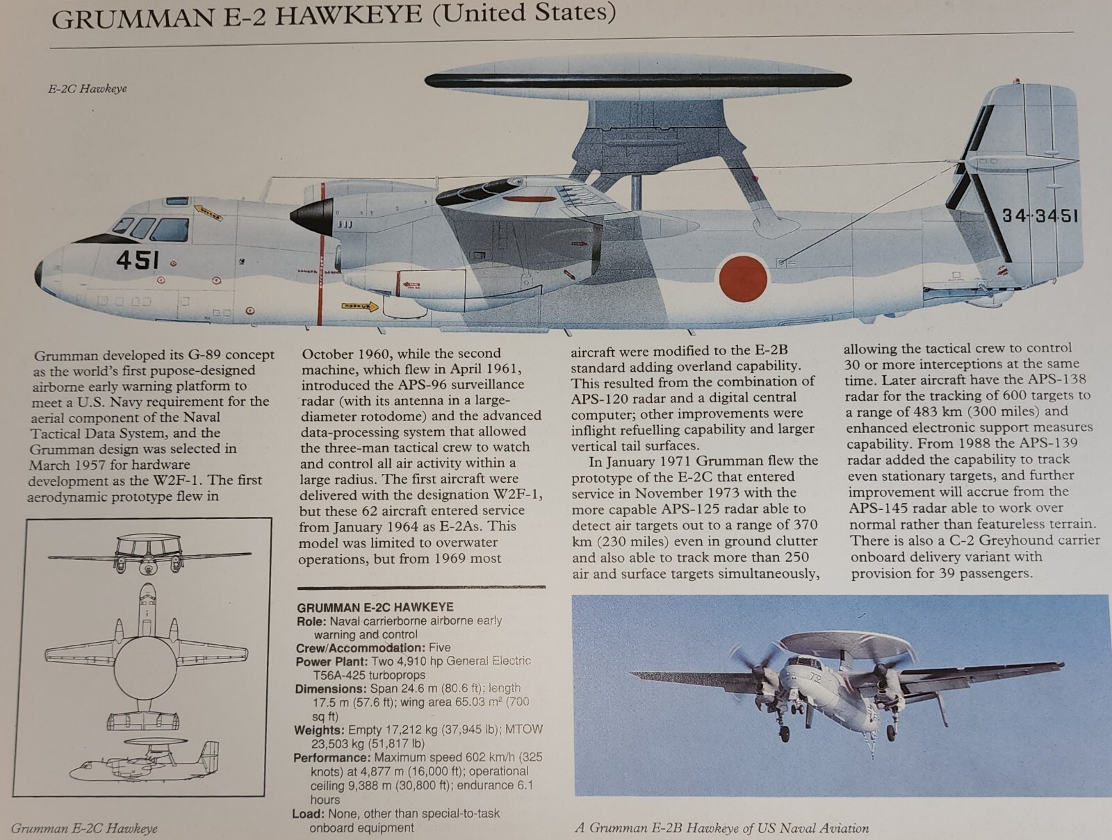 Grumman E-2 E 2 Hawkeye Aircraft Picture Out of Print Article Sheet Wall Art