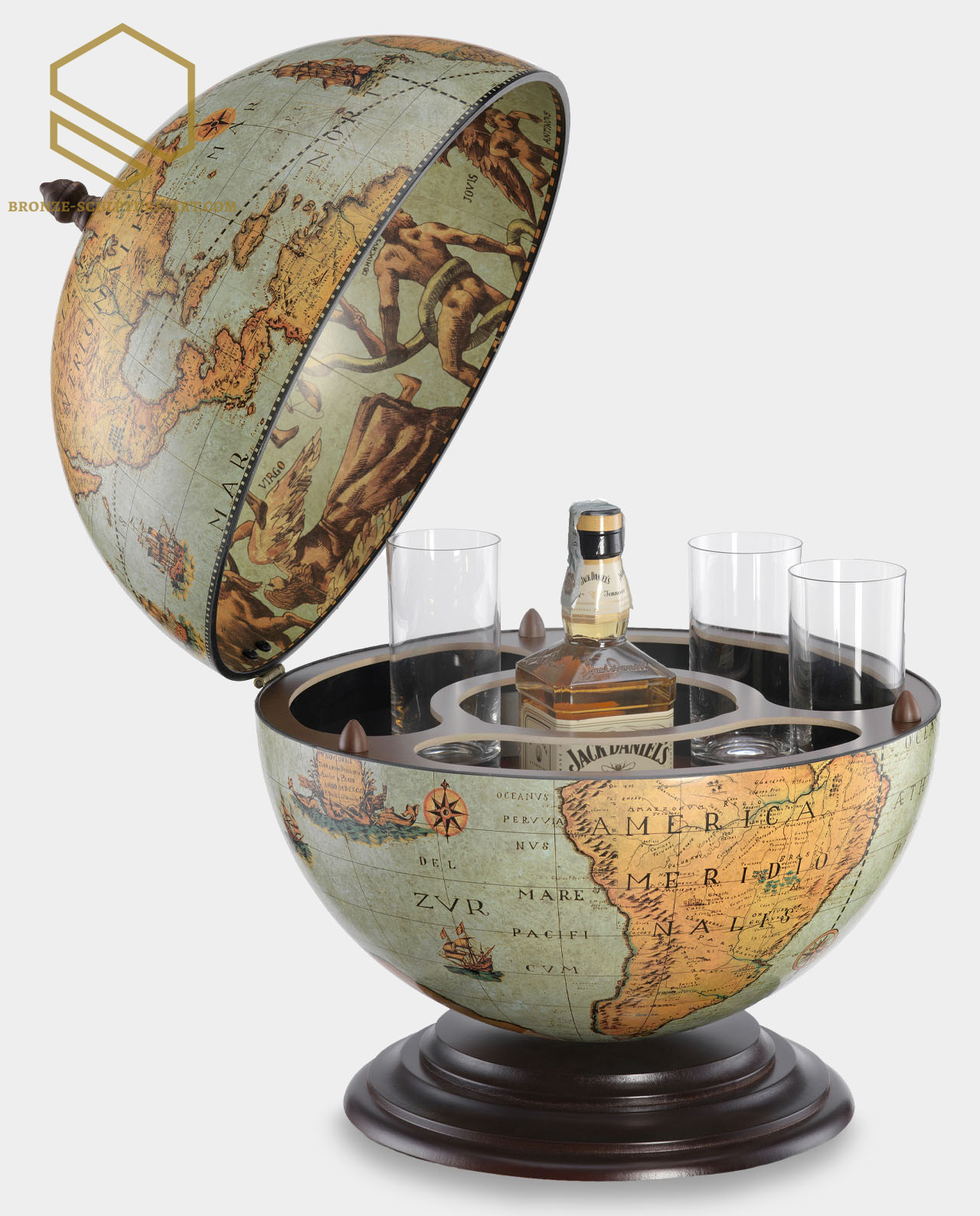 Zoffoli Nettuno Laguna Desk Bar Globe Elegant Drinks Cabinet Touch of History