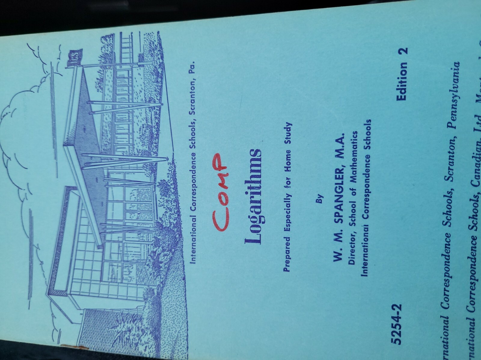 Logarithms WM Spangler 5254-2 Ed 2 1953 ICS VG SY74