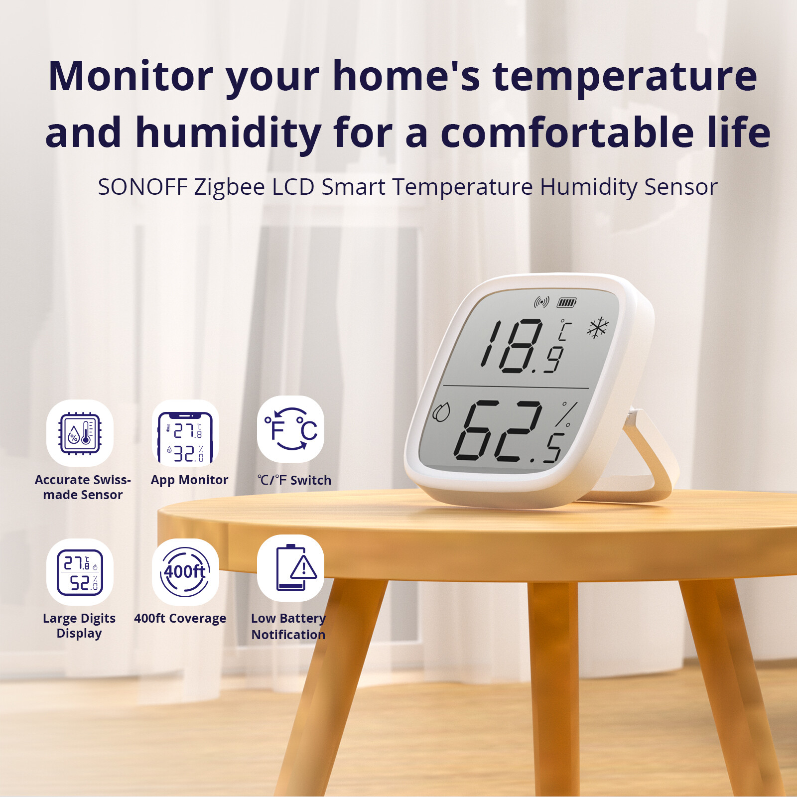 SONOFF Zigbee Smart Temperature Humidity Sensor,Wireless Hygrometer Thermometer