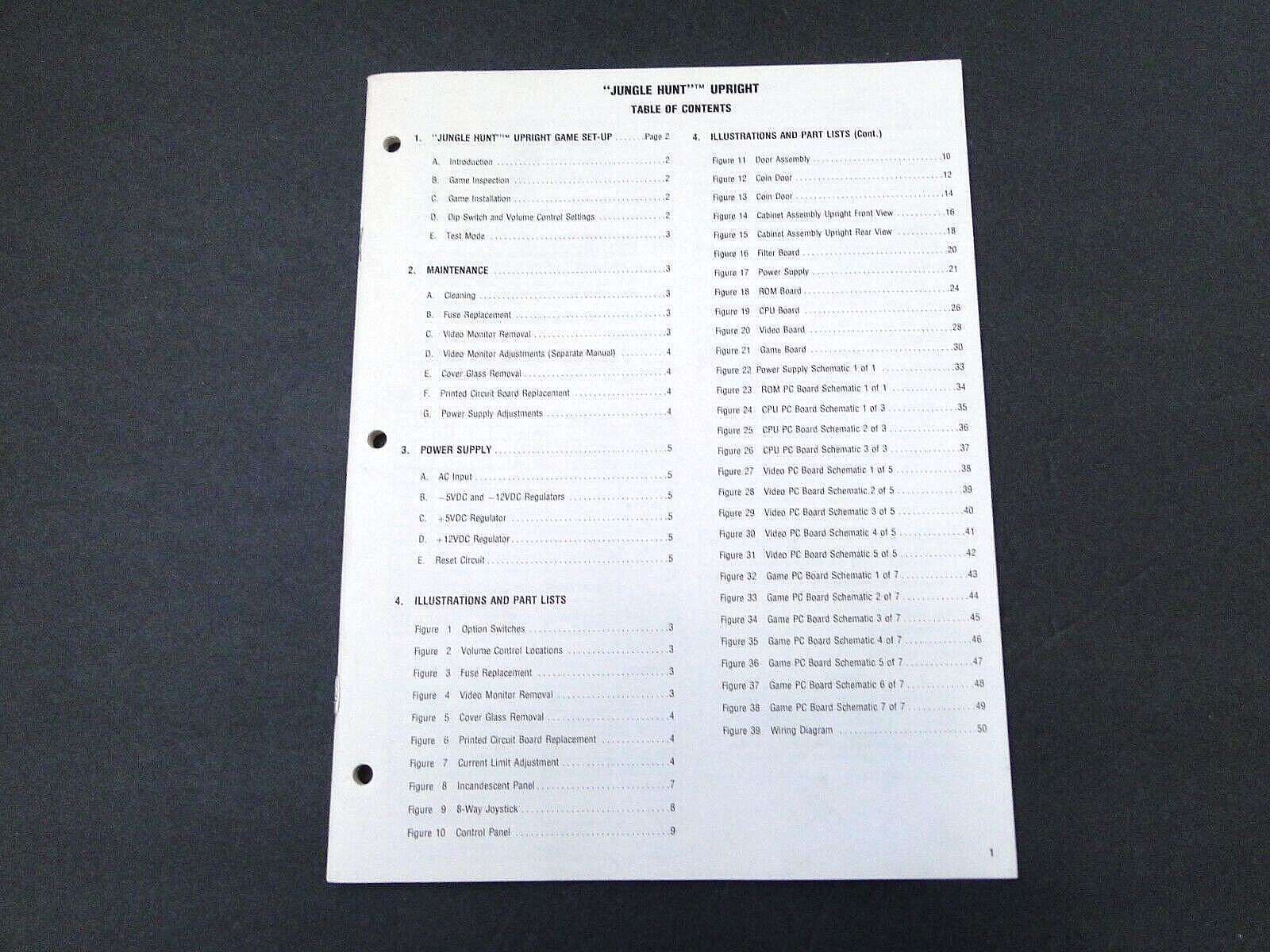 Vintage 1982 Taito: Jungle Hunt (Upright) Arcade Manual