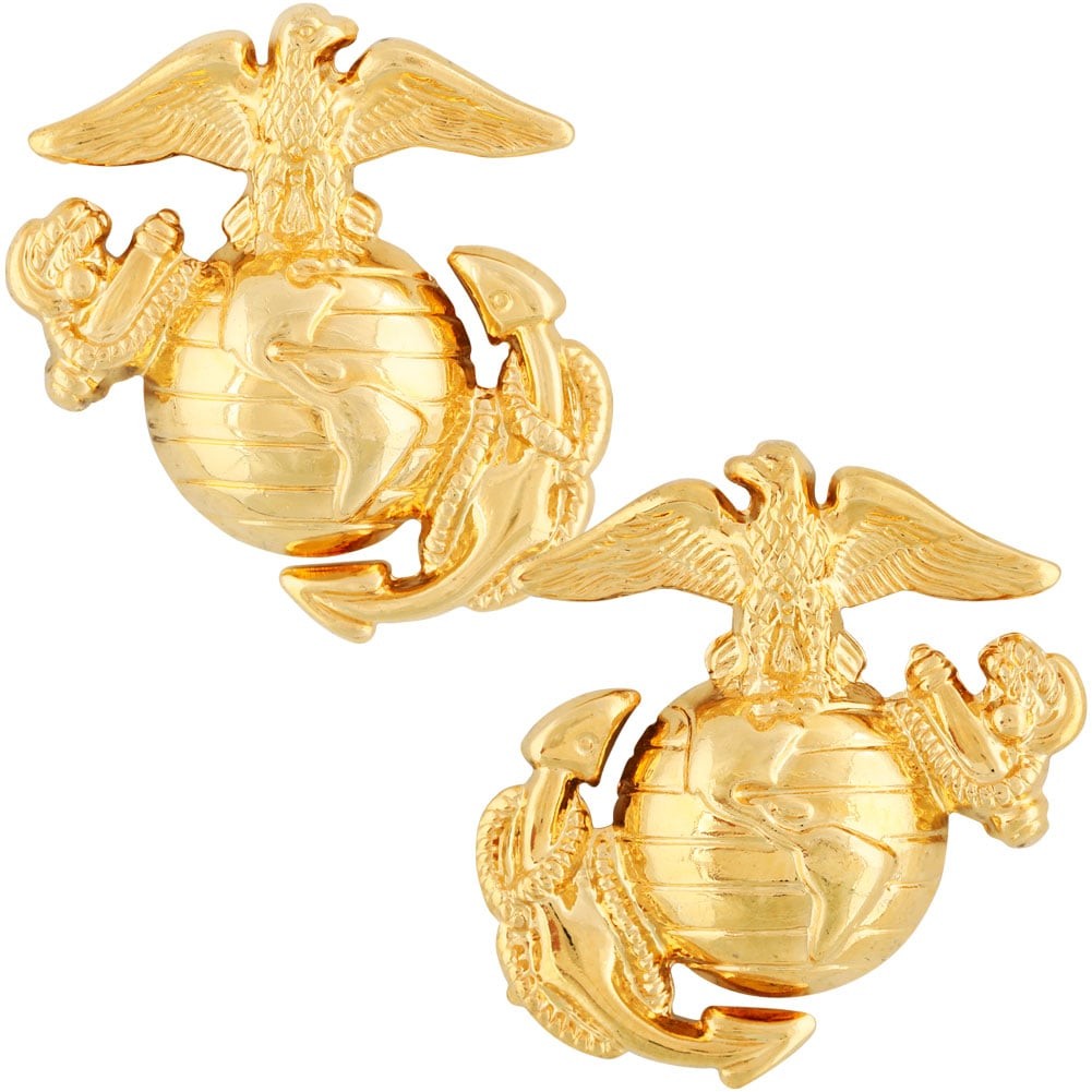Marine Corps Enlisted Collar Insignia Globe & Anchor Military Insignia Gold Pair