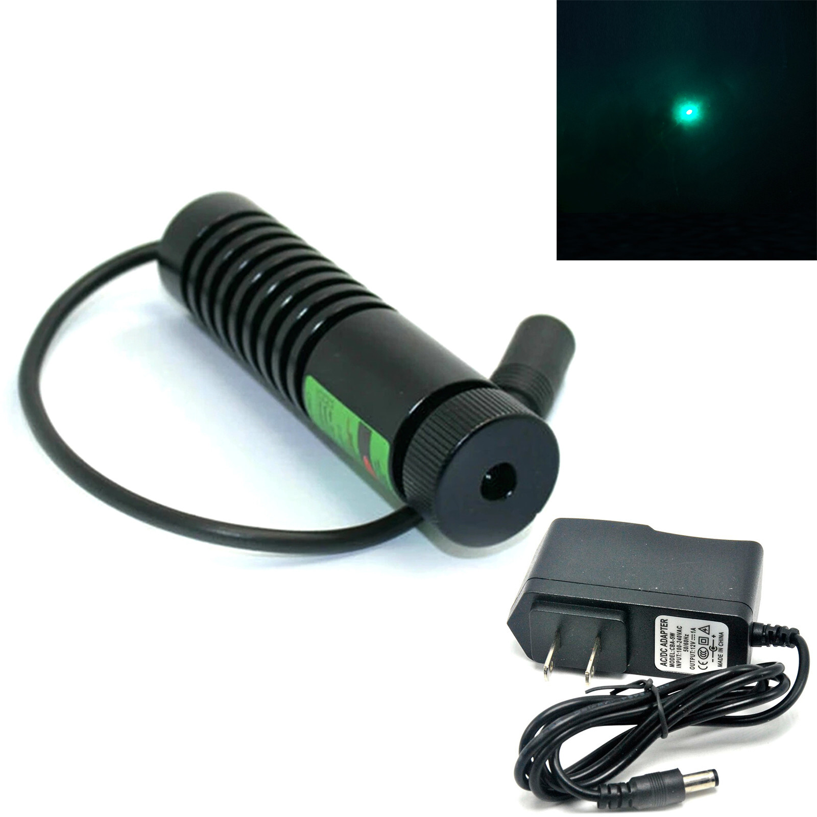 Focusable 515nm 520nm 50mW Green dot laser diode module with 12V adapter 20*90mm