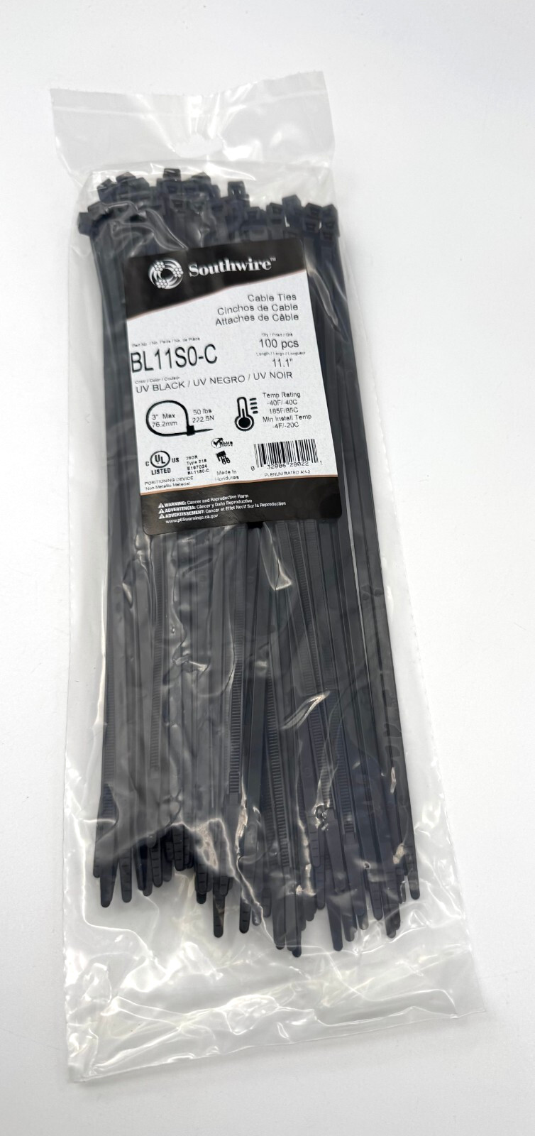 NEW Southwire Cable Ties UV Black 11.1" L BL11S0-C UL Type 100 PC ~ Free Sh.