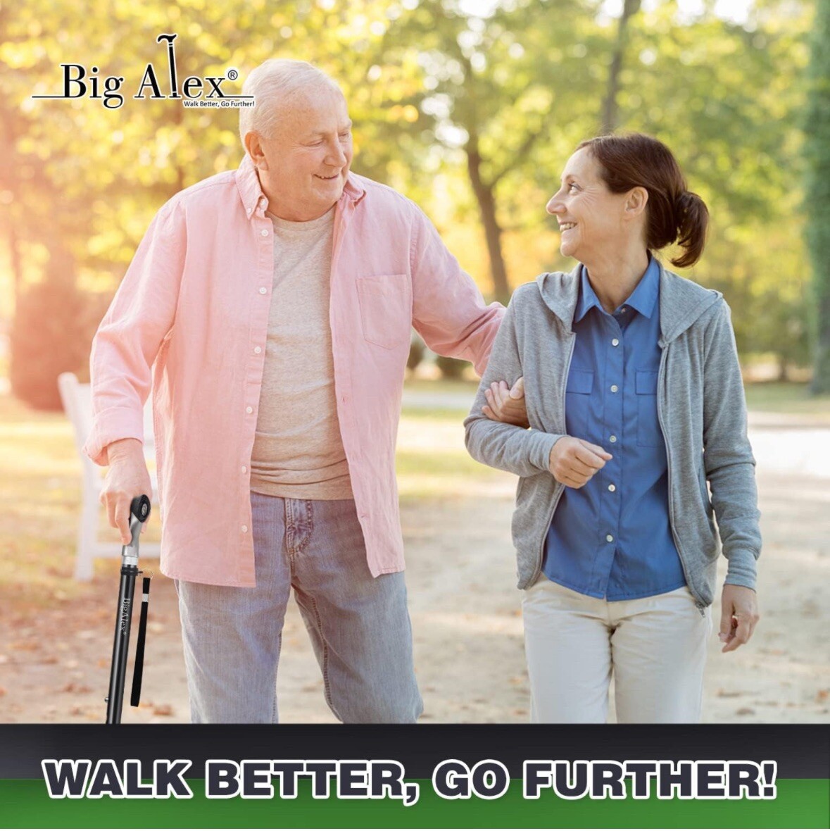 BigAlex Quad Cane Adjustable Lightweight Walking Cane Flexible-LED Handle
