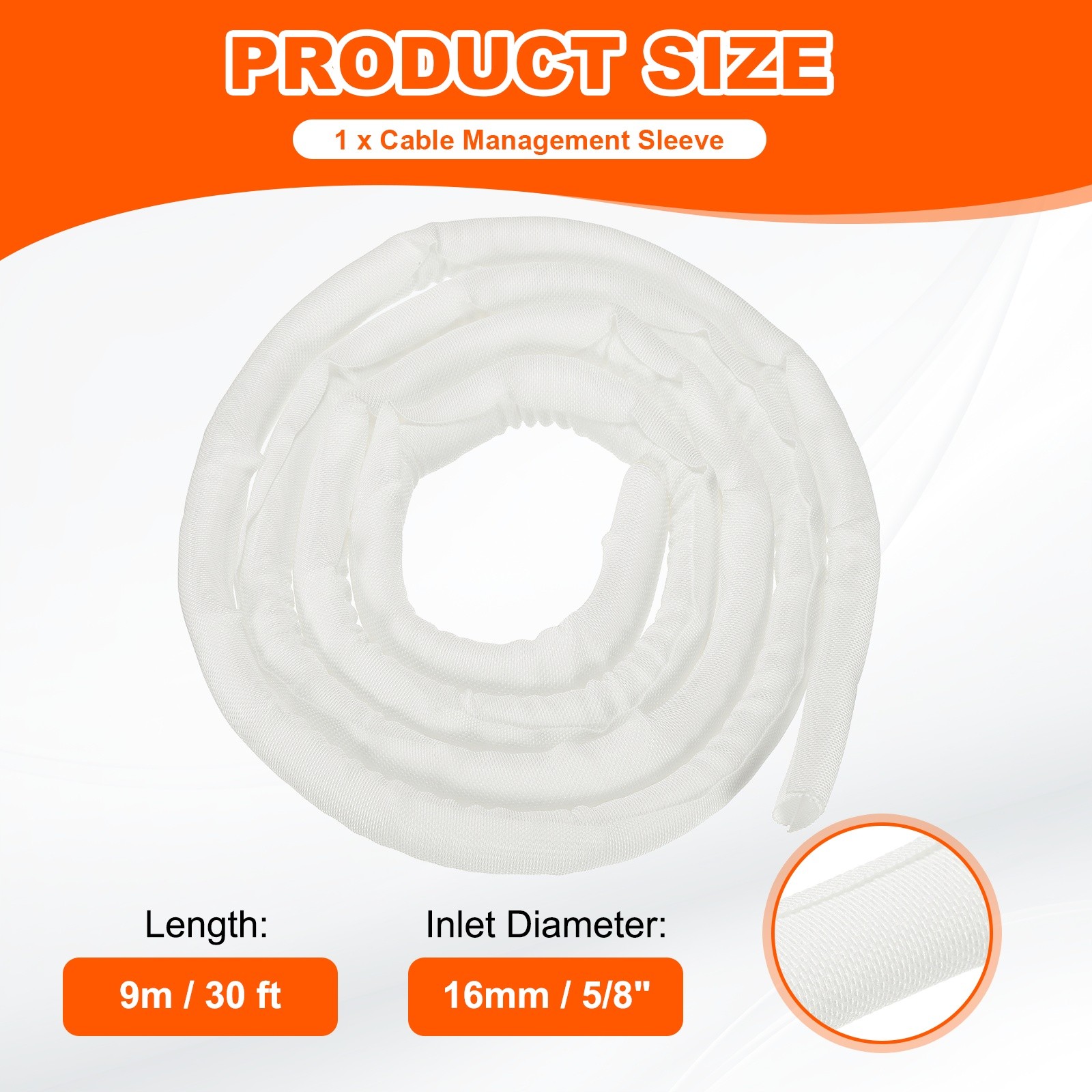 Wire Split Braided Cable Management Sleeve, White (5/8" - 30 Feet)
