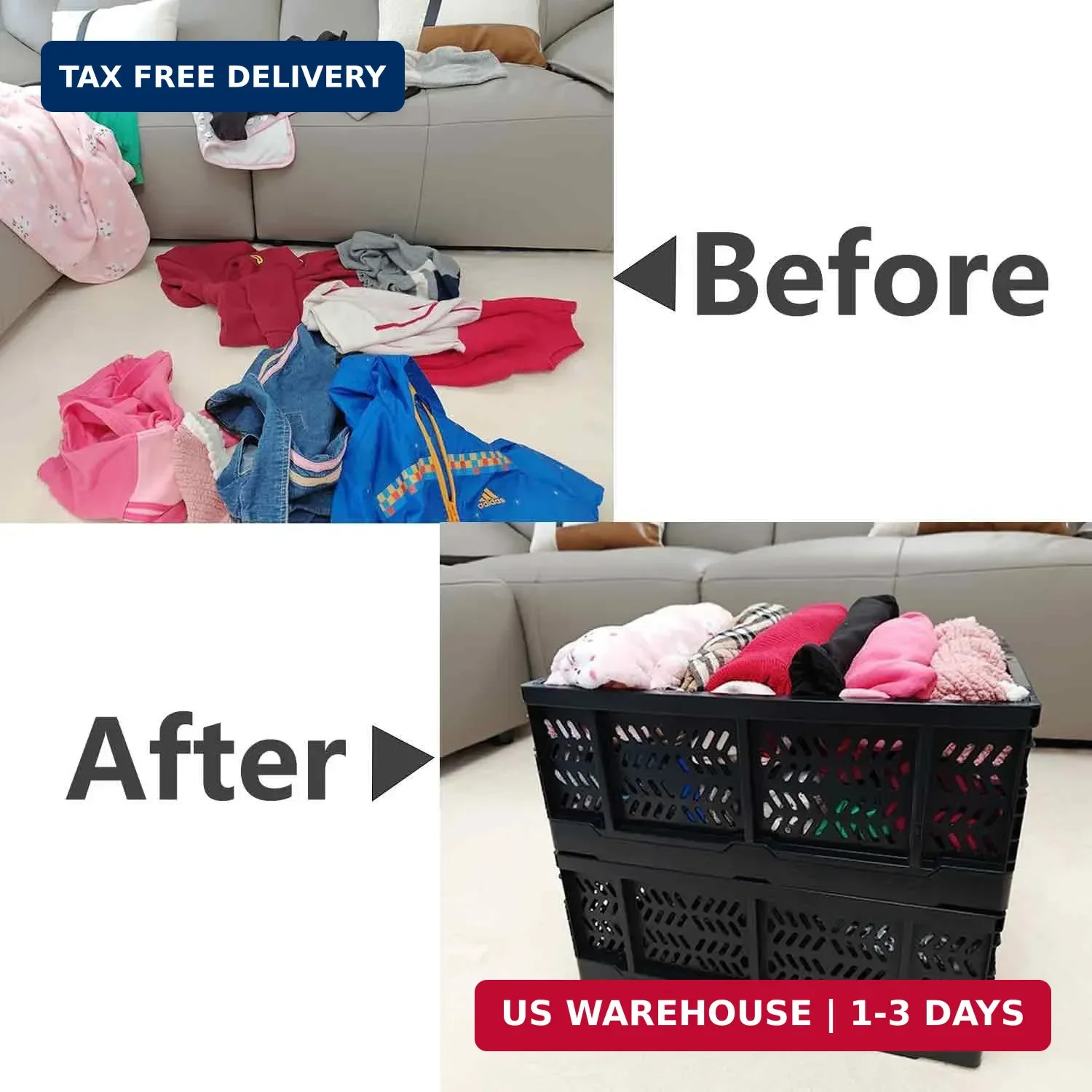 4-Pack Plastic Storage Crates,20L Foldable Baskets,Collapsible Crates, Storage B