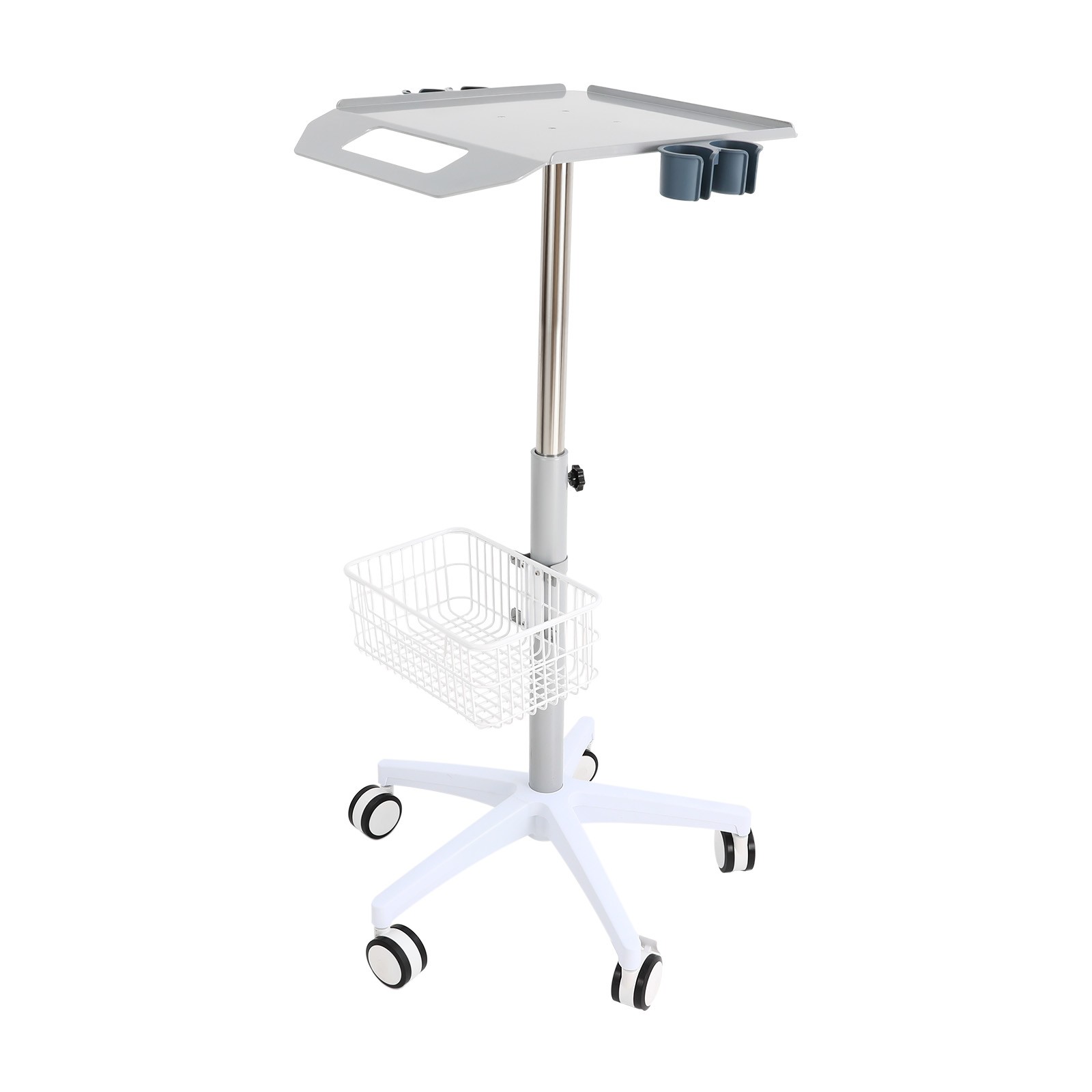 Versatile White Medical Cart with Adjustable Height and Ample Storage