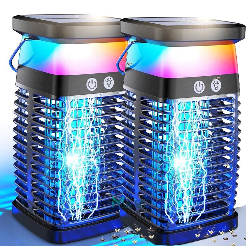 Outdoor Solar Powered LED Mosquito Lamp Fly Bug Insect Zapper Killer Trap Light