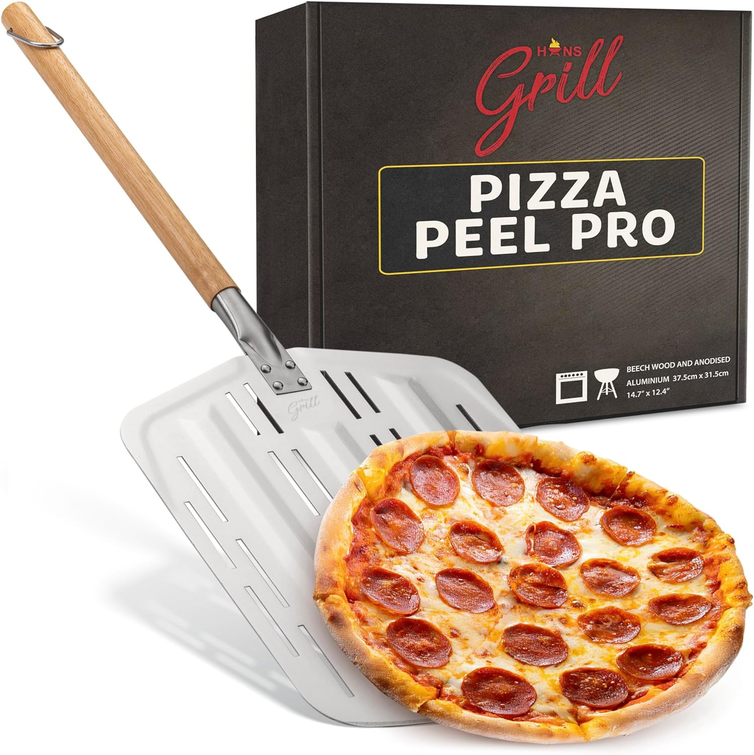 Pizza Peel PRO, Perforated Metal Non-Stick Paddle 12 Inch | Anodised Aluminium,
