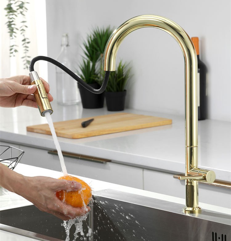Zirconium Gold Stainless Steel Pull Out 2 Ways Sprayer Kitchen Mixer Faucet Tap