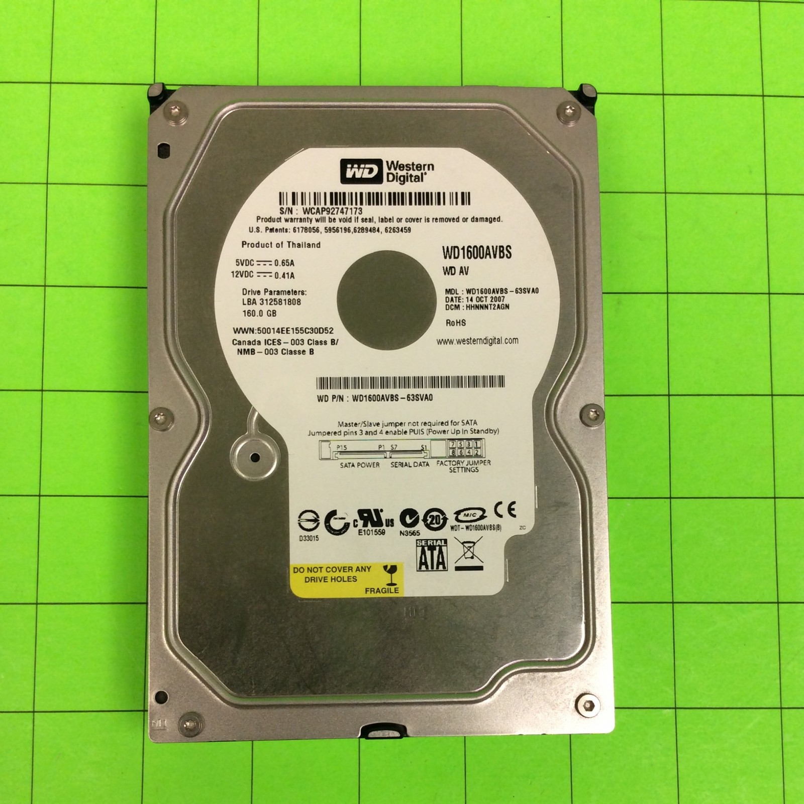 Cable WD1600AVBS WD1600AVBS-63SVA0 160GB WD AV SATA Hard Drive (27 Bad Sectors