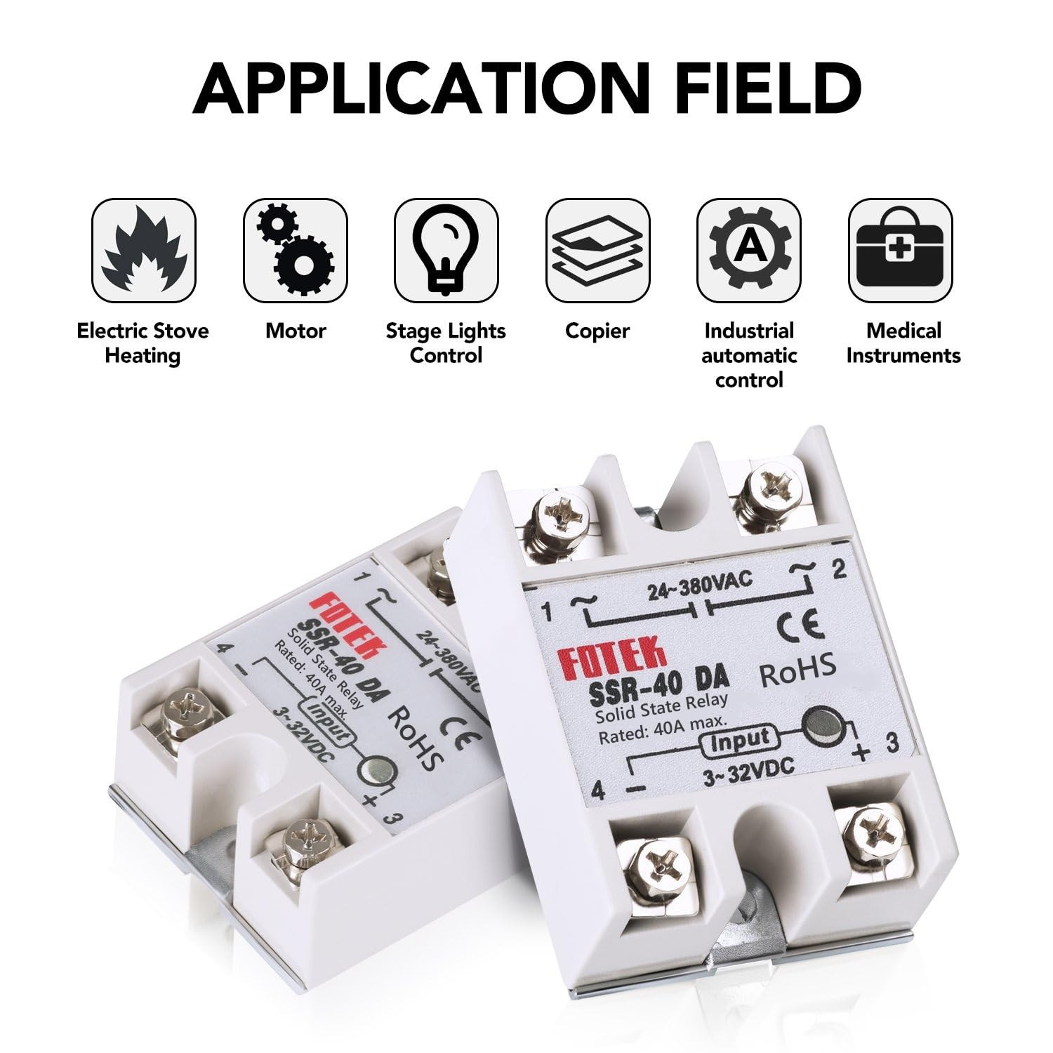 3PCS SSR-40DA Solid State Relay Single Phase Semi-Conductor Relay Input 3-32V DC