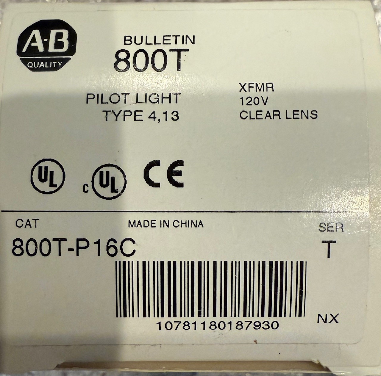 ALLEN BRADLEY PILOT LIGHT 800T-P16C SER T 120 VOLTS CLEAR LENS 30 MM