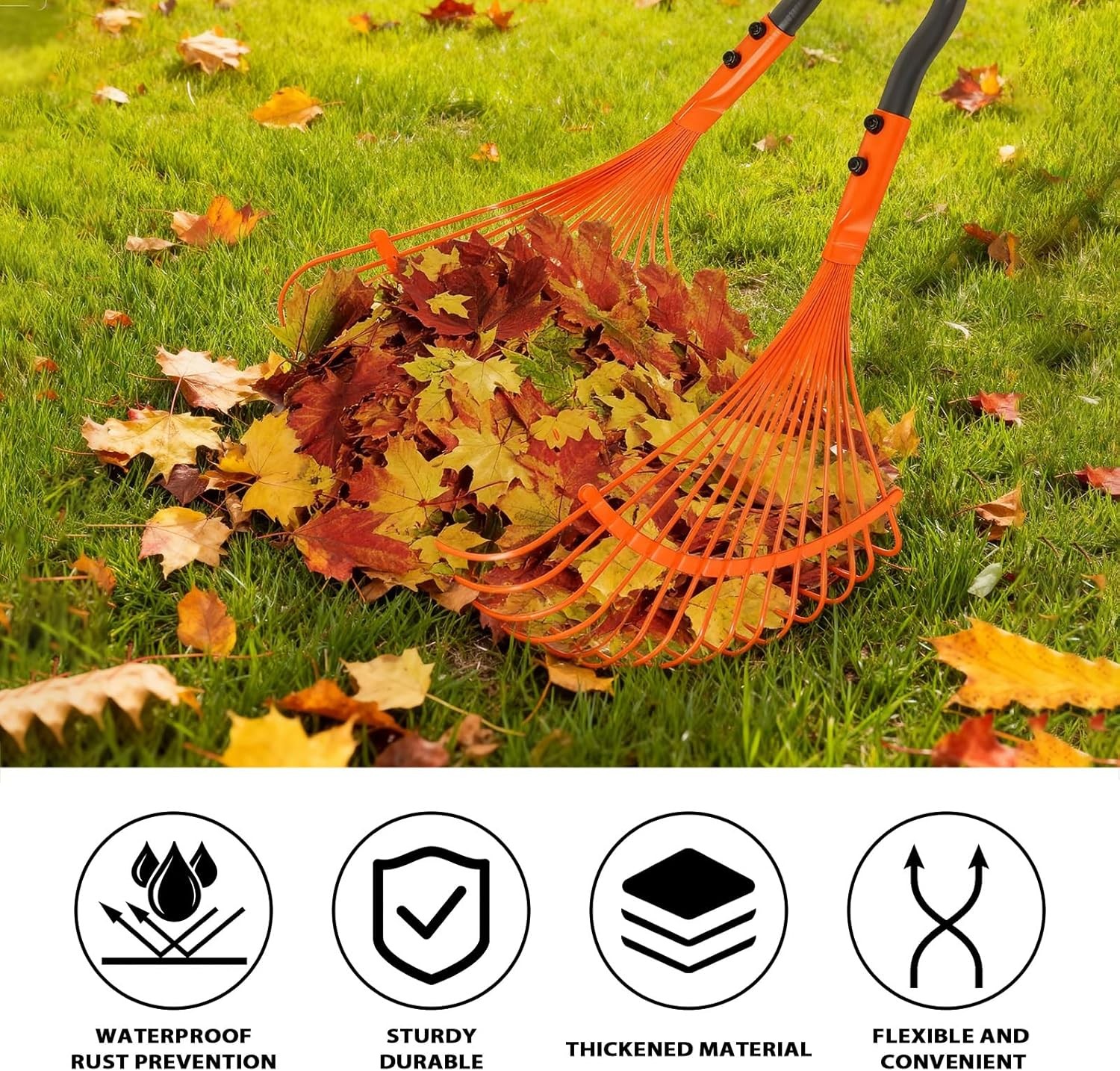 Leaf Grabber Rake Long Handle Metal Lightweight Lawn Yard Cleanup Tool