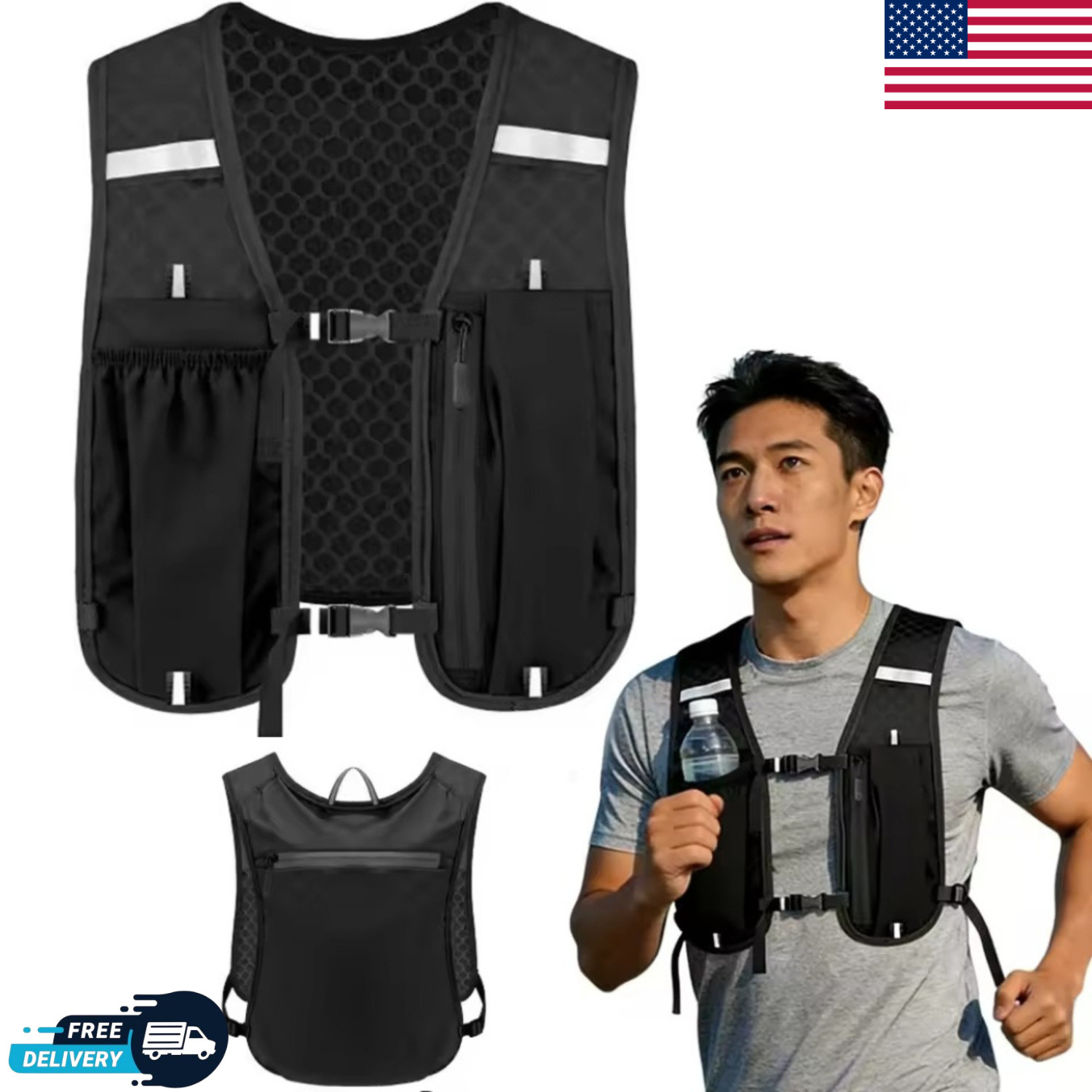Running Hydration Vest Backpack Adjustable Breathable Water Resistant Unisex