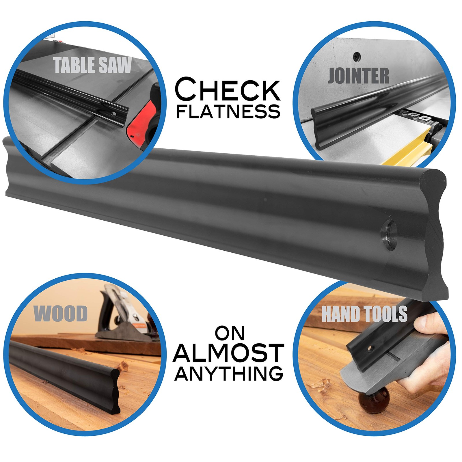 6", 12", 18" Anodized Aluminum Straight Edge Tools with Precision Edge, Black
