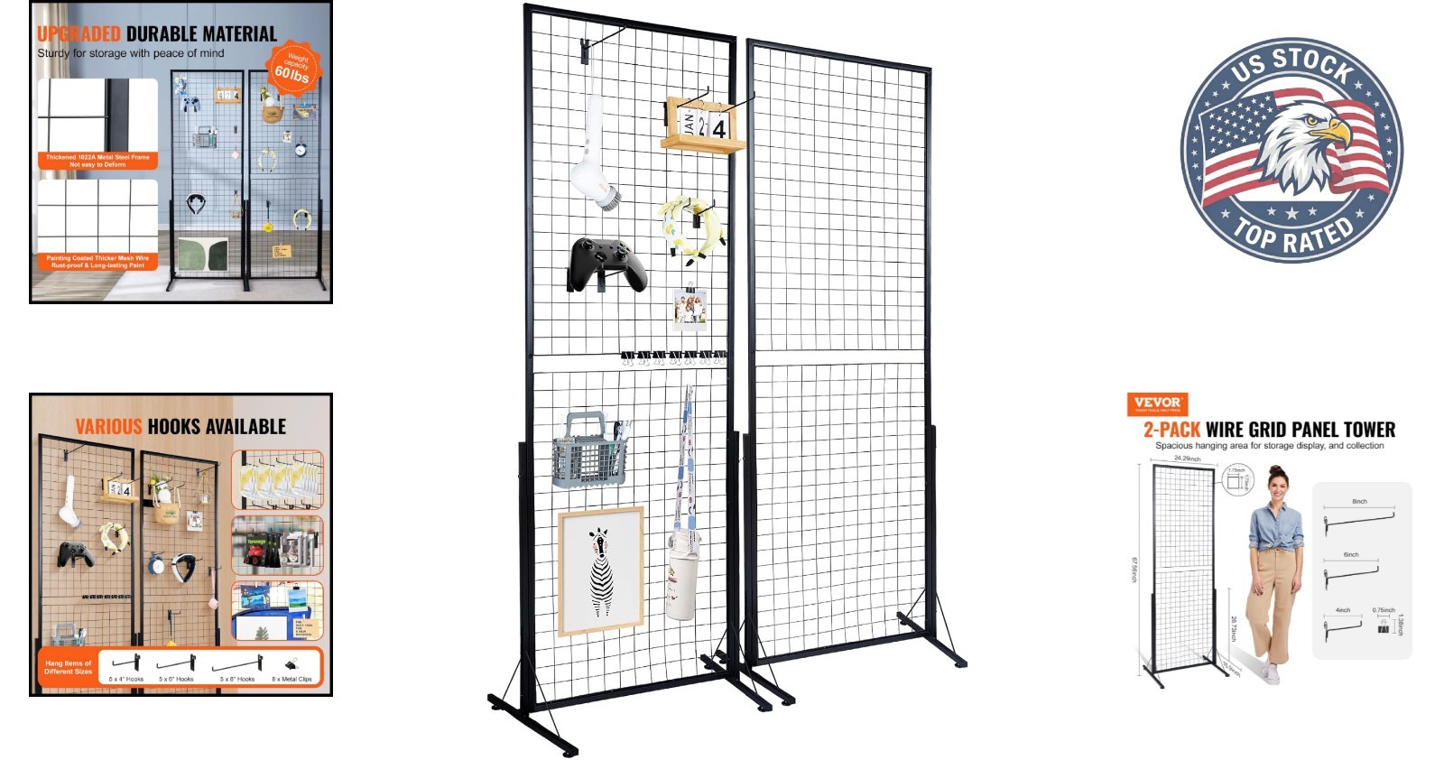 Durable 2-Packs Wire Grid Wall Panels with Hooks – Versatile Display Solution