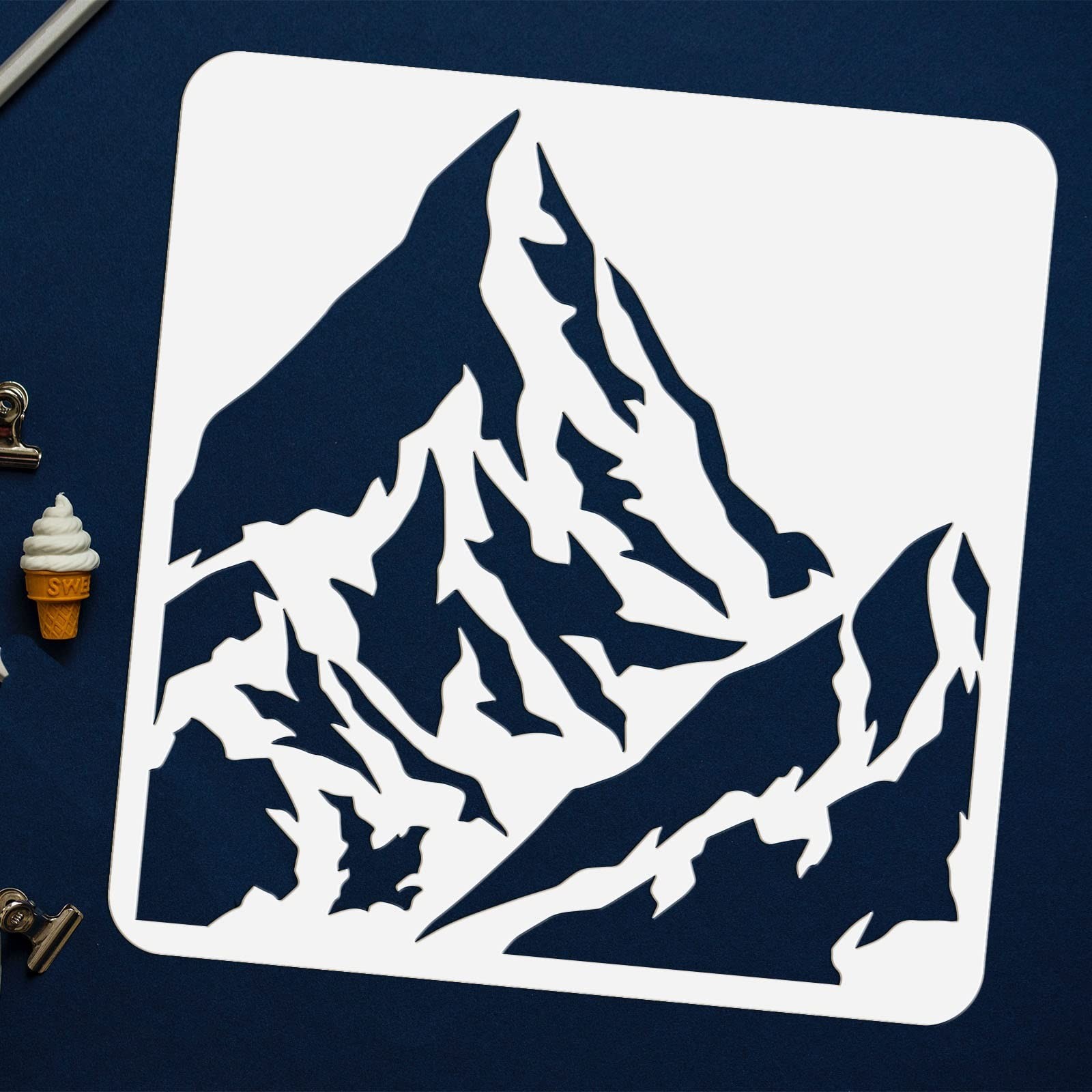 FINGERINSPIRE Mountain & Tree Stencil - 3 Styles, 2 Sizes, Reusable for Wall,...