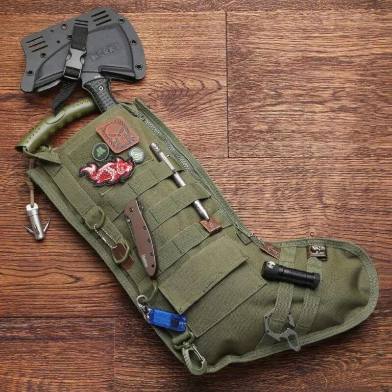 Tactical Christmas Olive drab Stocking Xmas Mantel Military Molle Pouch Gear Bag