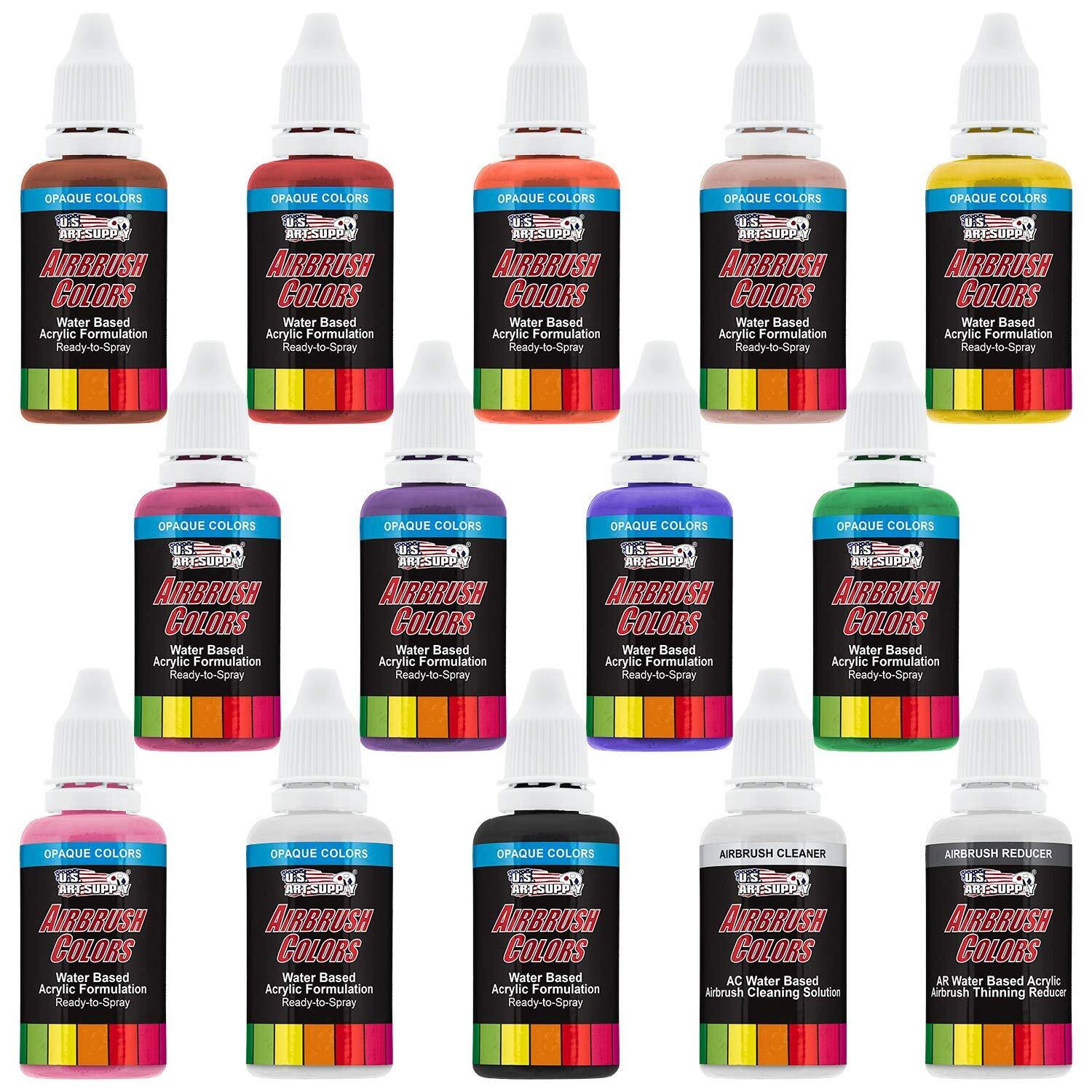 U.S. Art Supply 12 Color Set of Primary Opaque Colors Acrylic Airbrush, Leath...