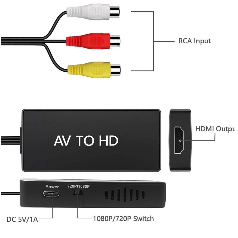 RCA to HDMI Converter, Analog Composite to HDMI Adapter Compatible VCR,DVD,VHS