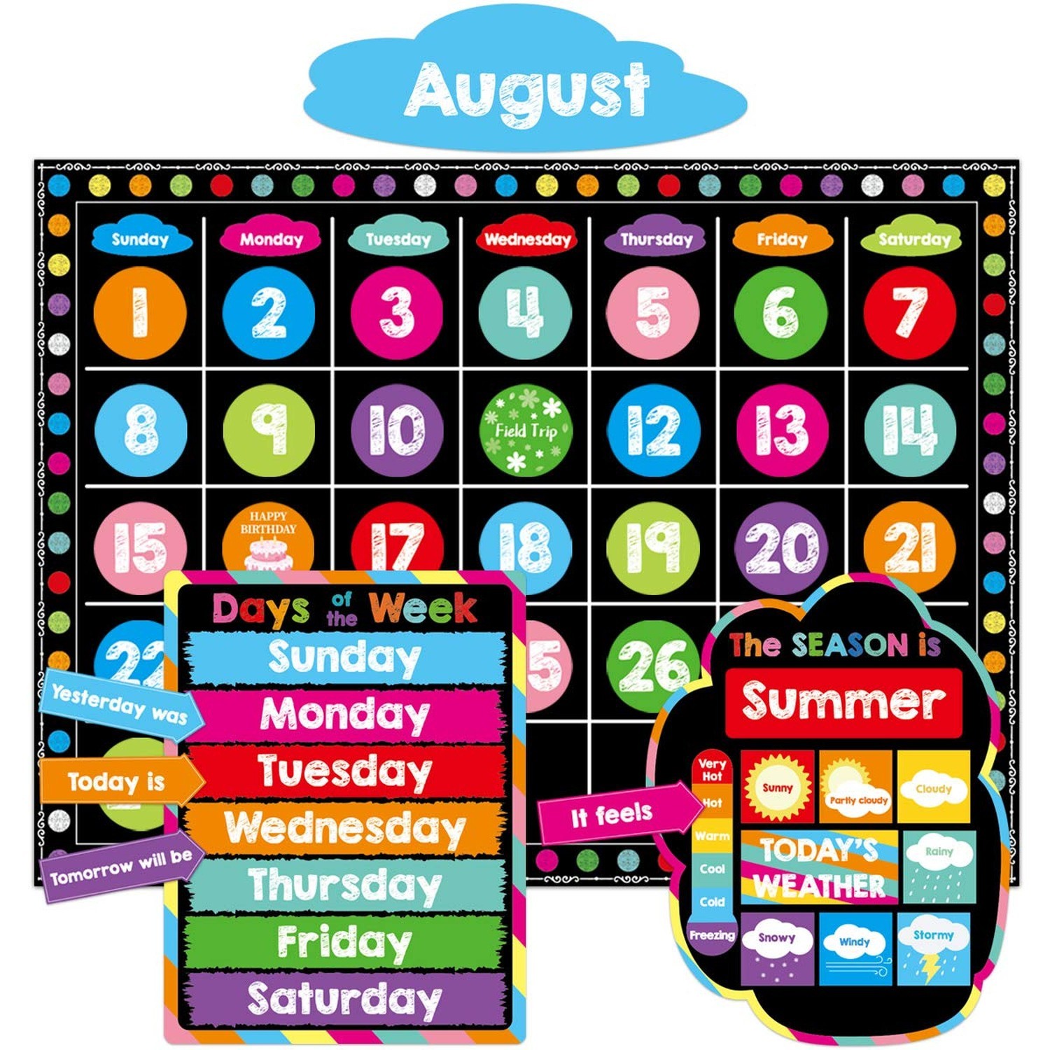 Chalkboard Brights Calendar Bulletin Board Set Colorful Classroom Decoration ...