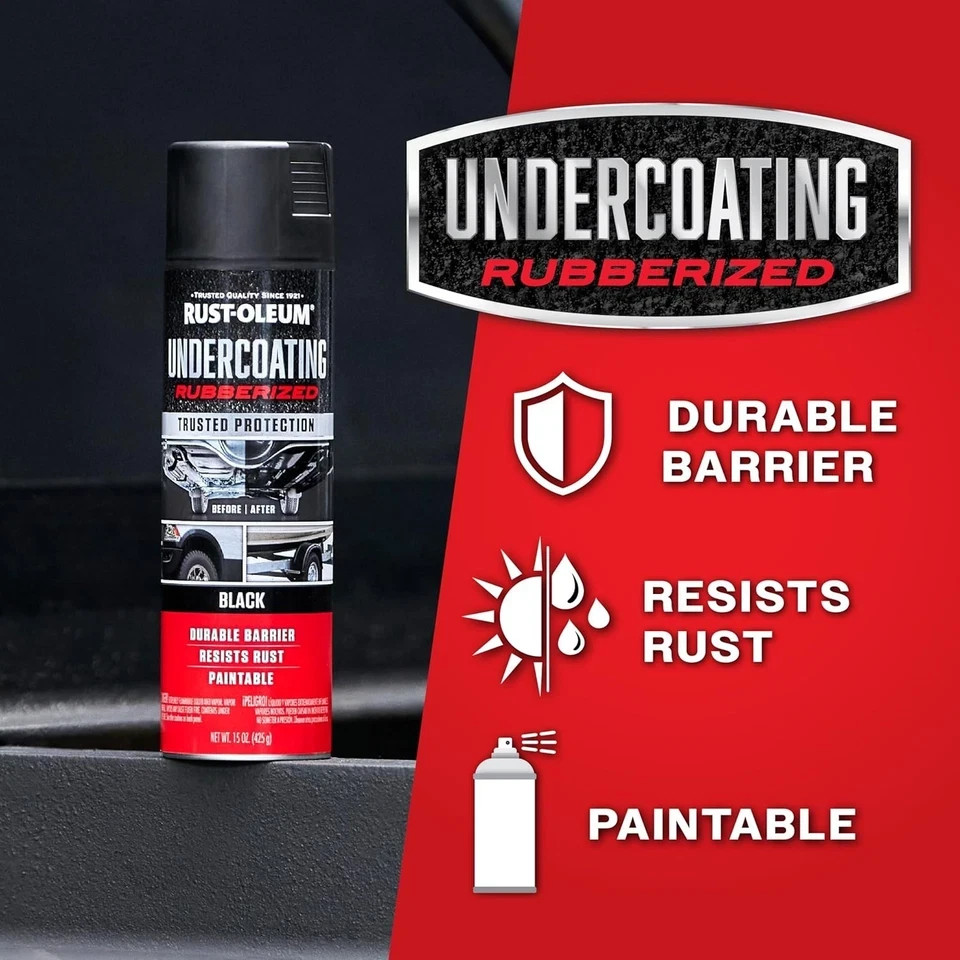 Rust-Oleum 248657-6PK Rubberized Undercoating Spray, 15 oz, Black, 6 Pack