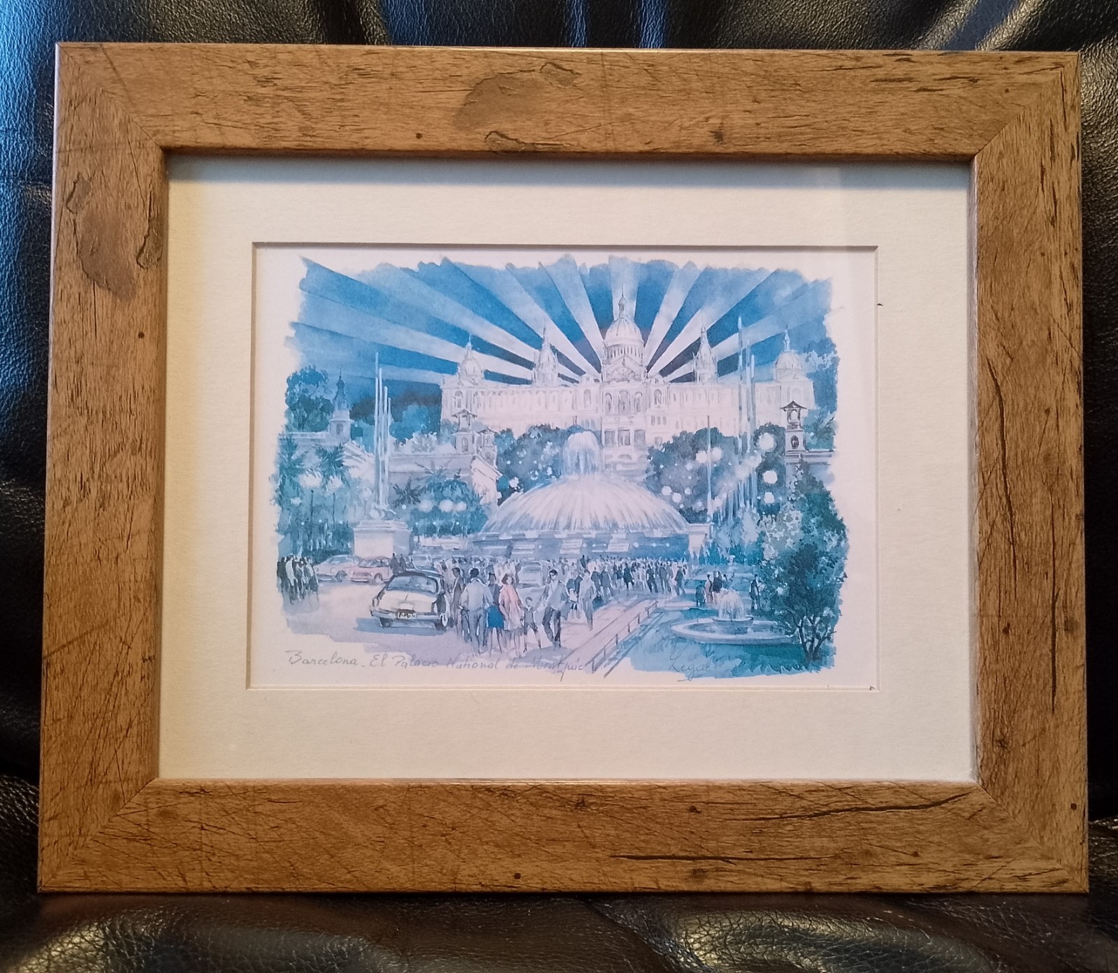 Barcelona Palau Nacional (National Palace) - RARE Art Print 28cm x 23cm framed