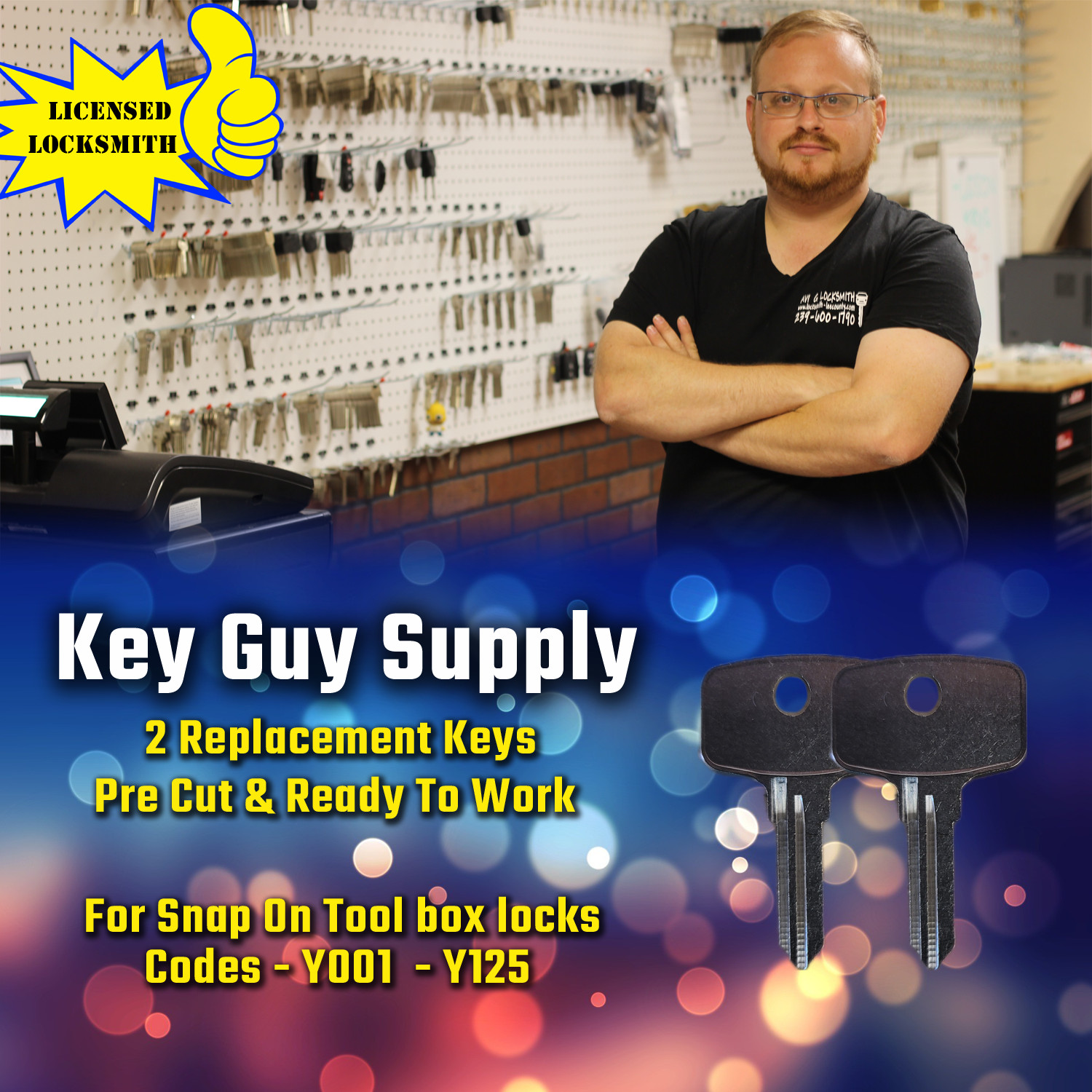 Y001-Y125 KEY. 2 New Keys For Snap-On tool locks Cut To Code, Licensed Locksmith