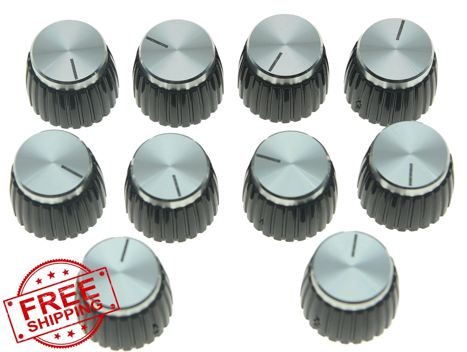 KAISH 10pc Guitar AMP Knobs, Black Silver Cap, For Marshall Amps 6mm