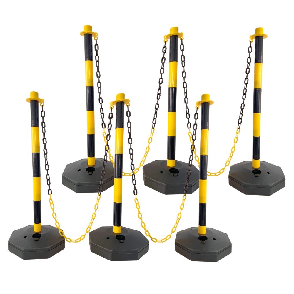 6 Pack Traffic Delineator Post Cones w/ Fillable Base Adjustable Safety Barrier