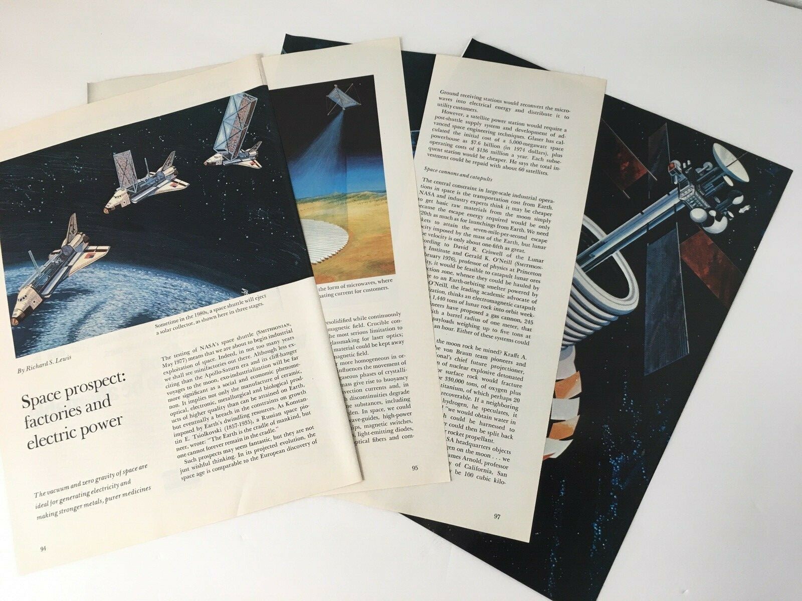 Vintage 1977 Space Travel Exploration Article Factories electric Power Art