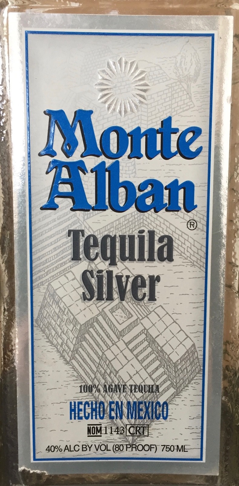 Monte Alban Silver Tequila Empty 750 ML Embossed Bottle Mexico
