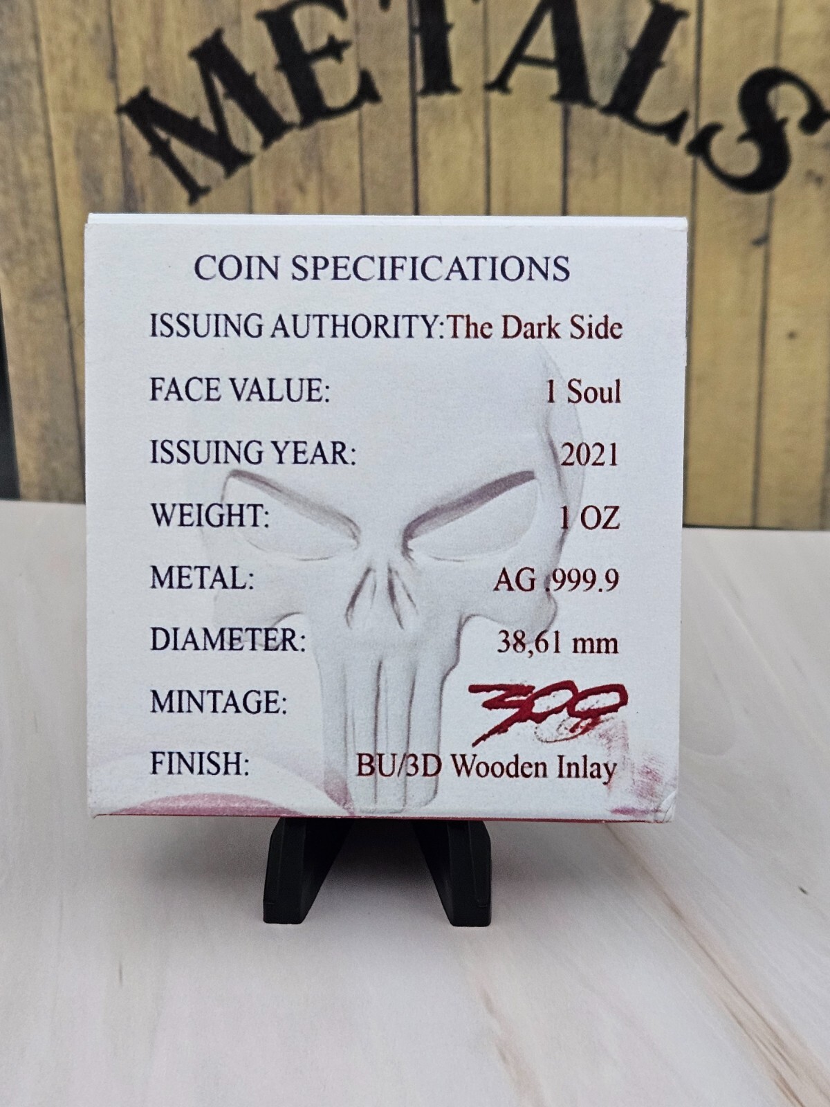 2021 "Valor, The Dark Side" One Soul 1oz silver round with 3D Wooden Inlay