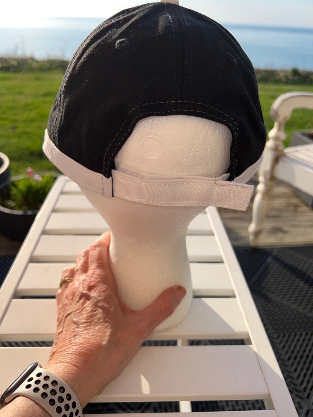 Mobile BlackHat Cap with RWB Accents White Edges on Bill Hook Loop EUC
