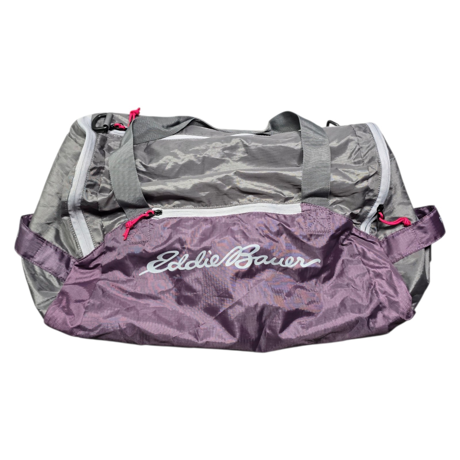 Eddie Bauer Rippac Duffel Bag Ripstop Fabric Lightweight Packable Grey Purple