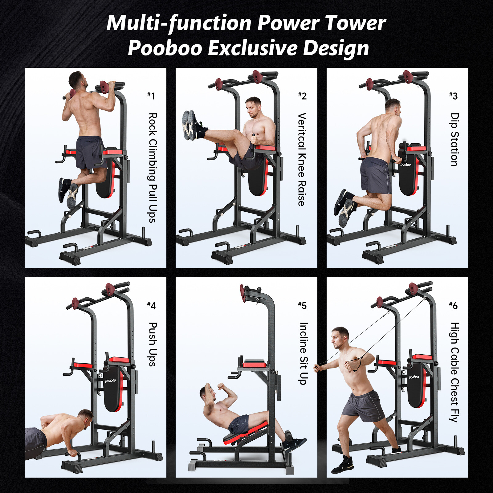 Multifunction Power Tower Dip Station Pull up Bar Power Rack with Incline Bench